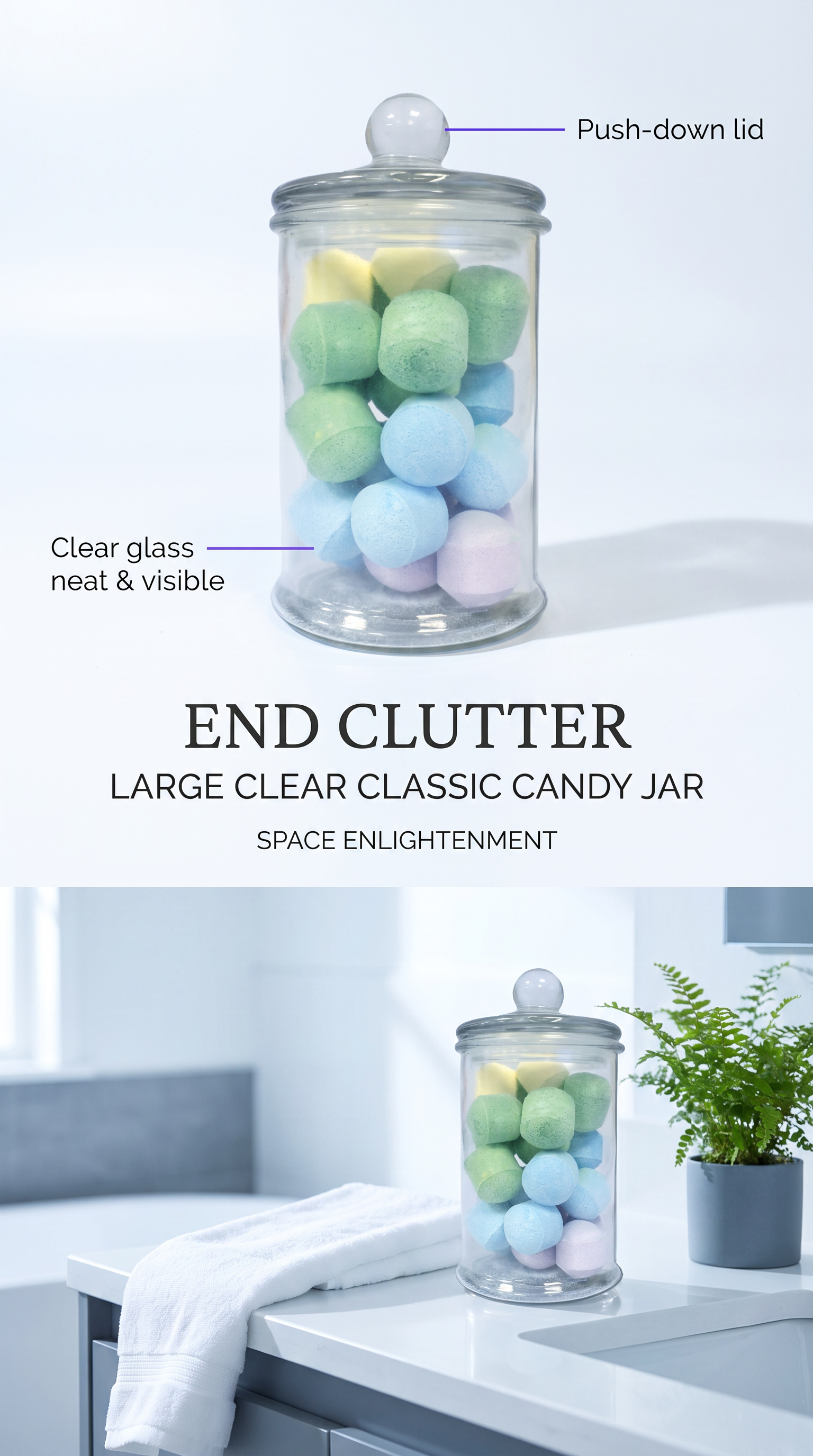 Clear classic jar  - push down lid SMALL simple candy jars