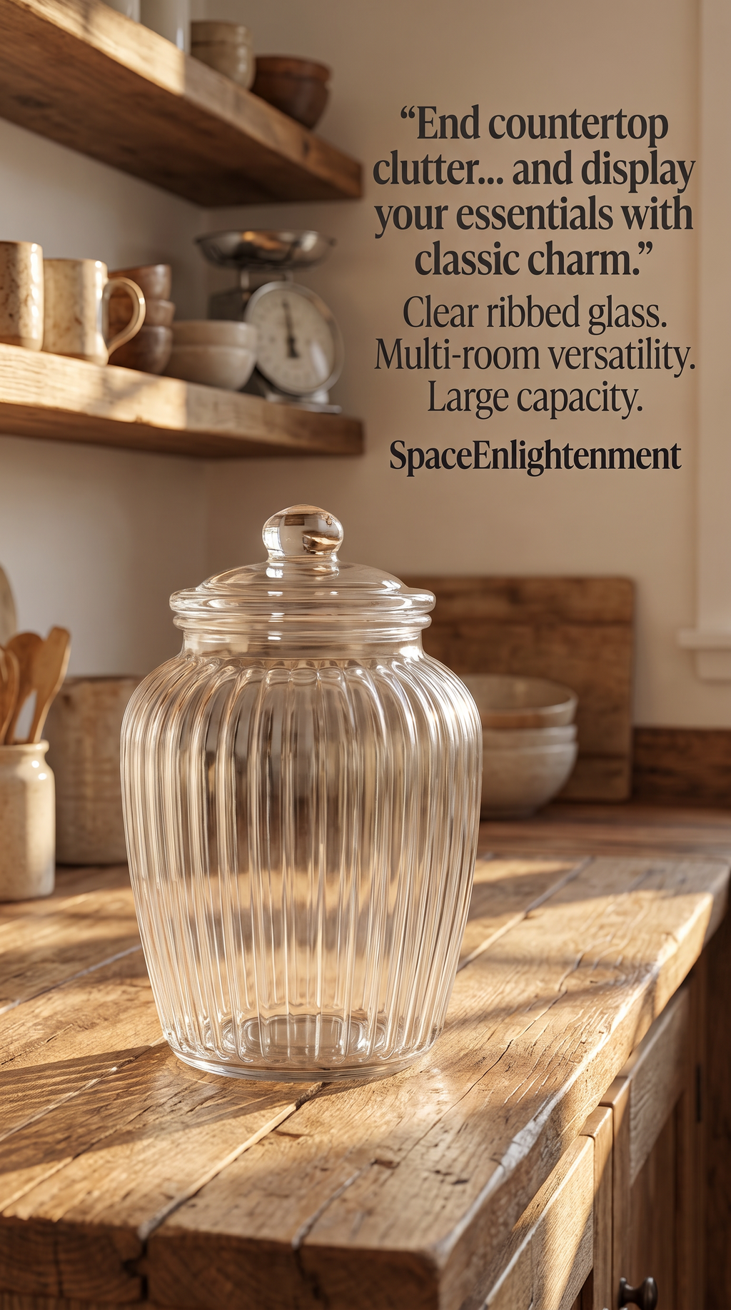 Large Ribbed Clear Glass Candy Jars