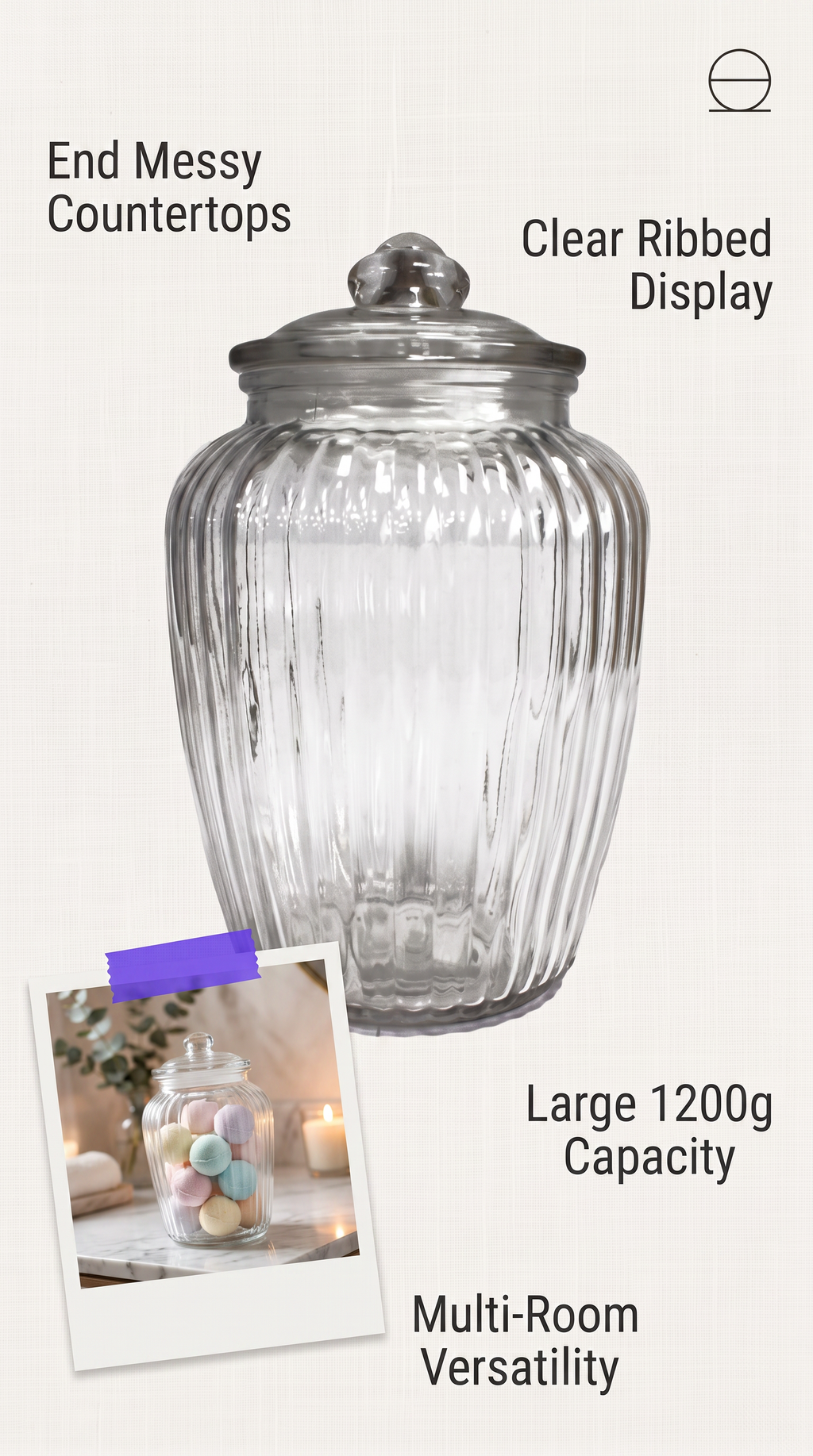 Large Ribbed Clear Glass Candy Jars