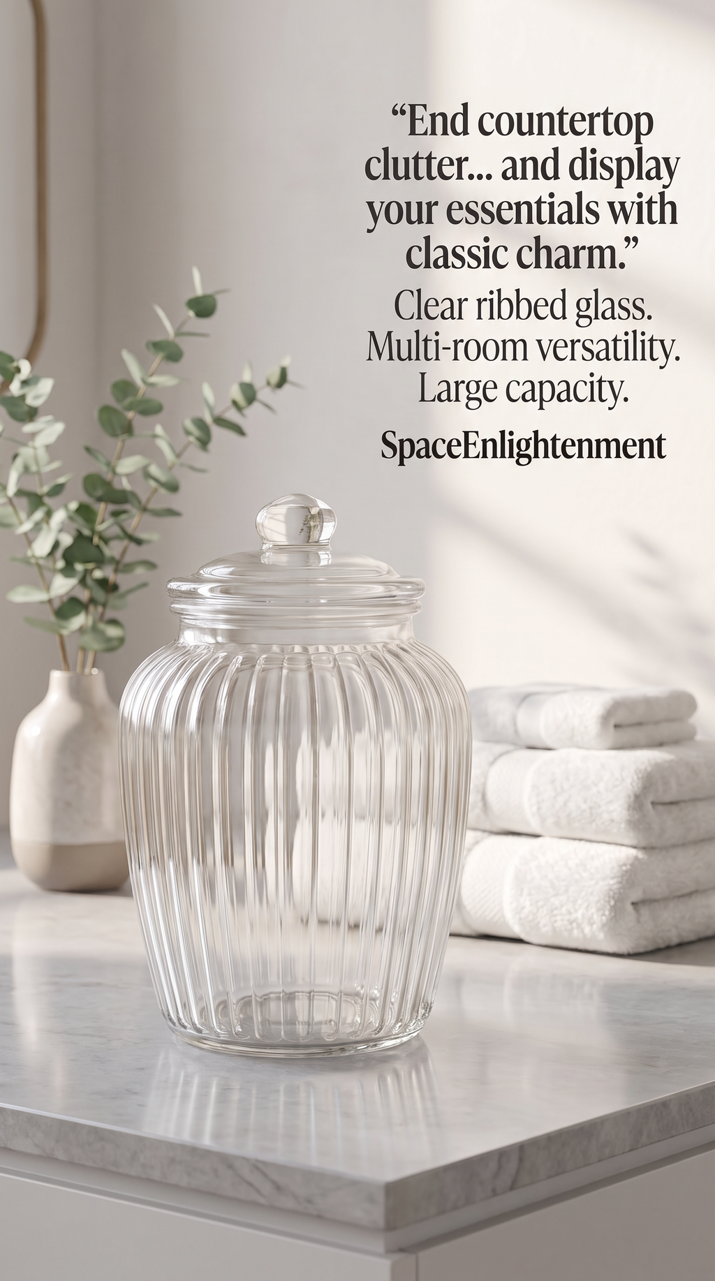 Large Ribbed Clear Glass Candy Jars
