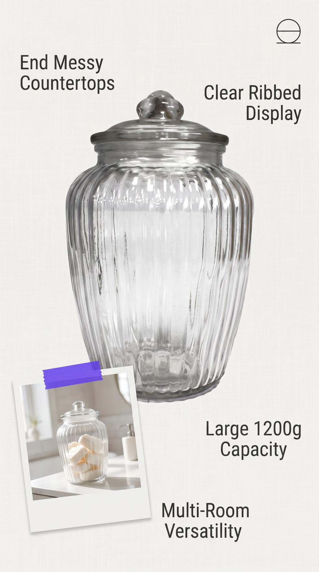 Large Ribbed Clear Glass Candy Jars