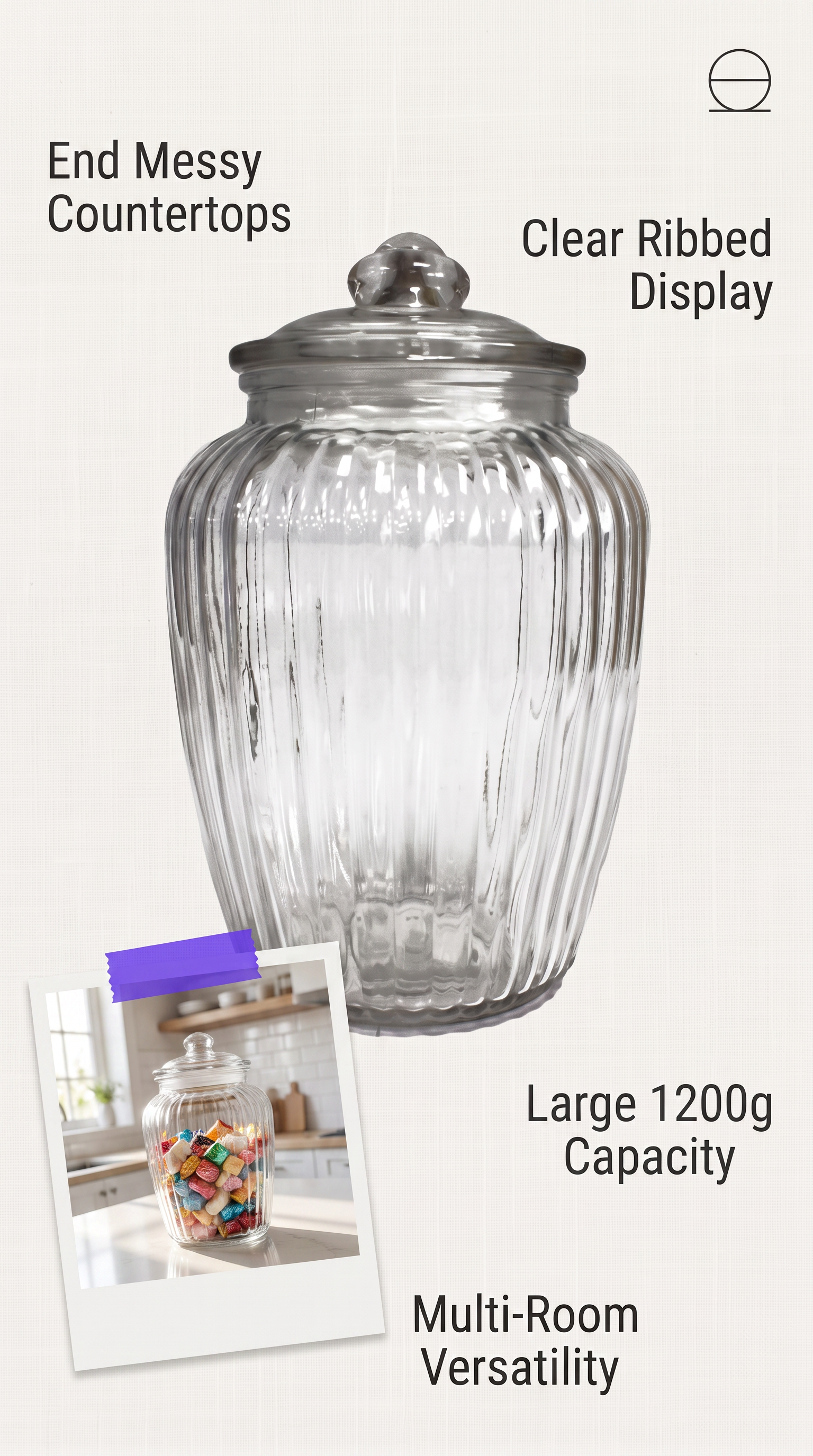 Large Ribbed Clear Glass Candy Jars