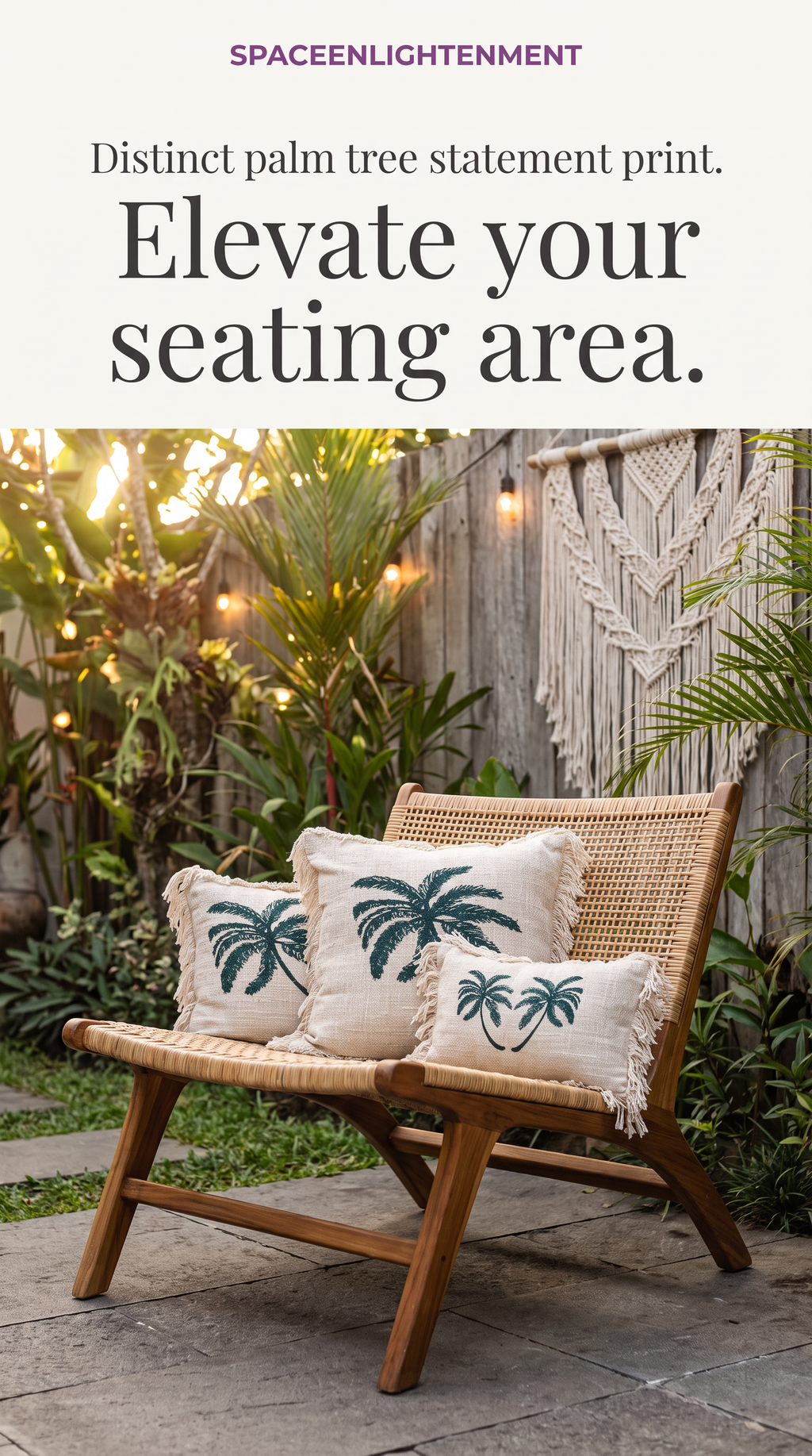 Linen Cushion Cover 45x45cm Palm Tree  with Fringe