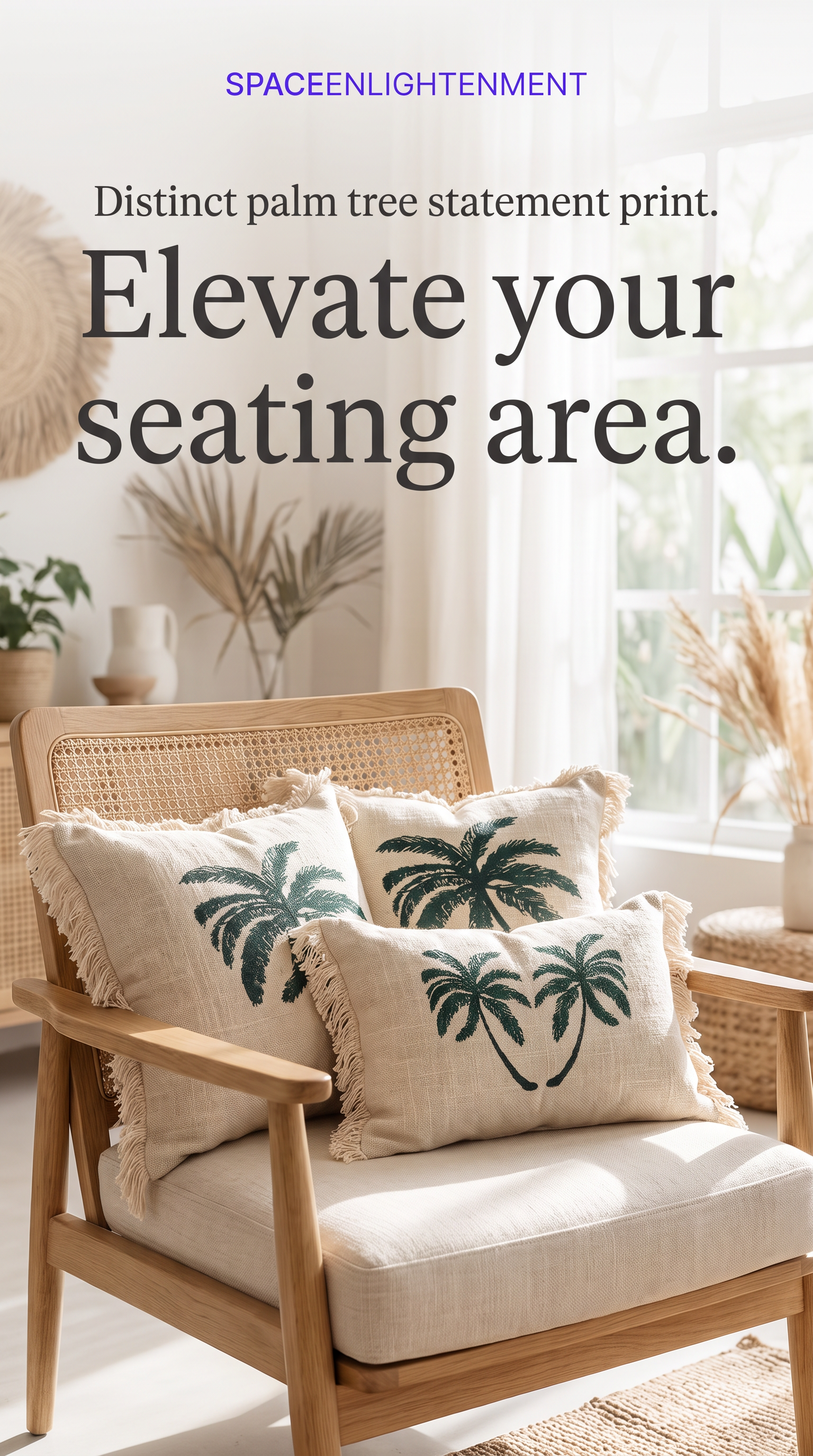 Linen Cushion Cover 45x45cm Palm Tree  with Fringe