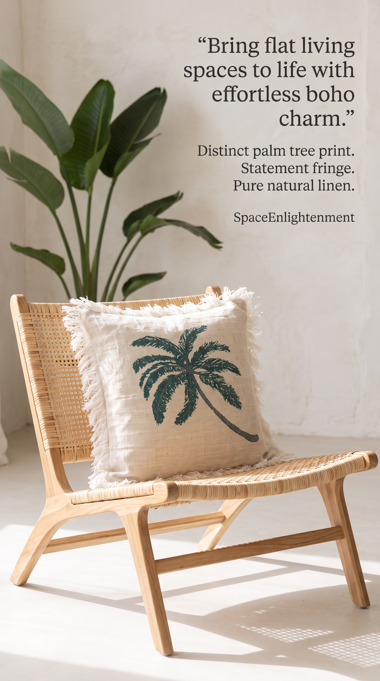 Linen Cushion Cover 45x45cm Palm Tree  with Fringe