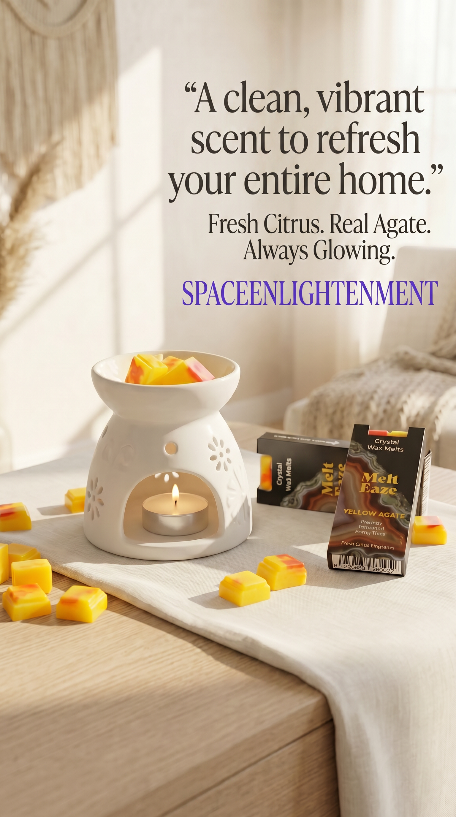 Wax Melts fragrance fresh citrus with yellow Agate gemstone chips