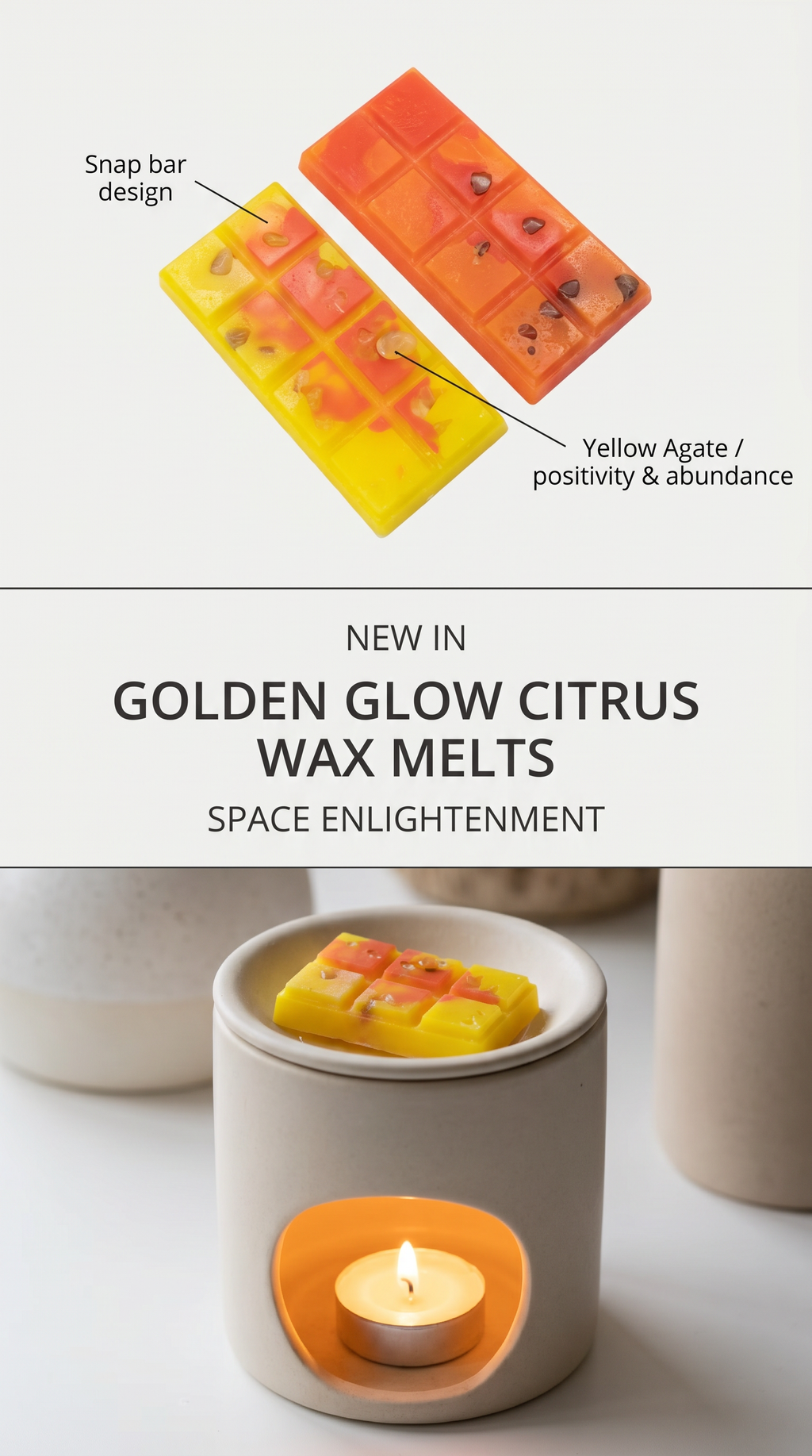 Wax Melts fragrance fresh citrus with yellow Agate gemstone chips