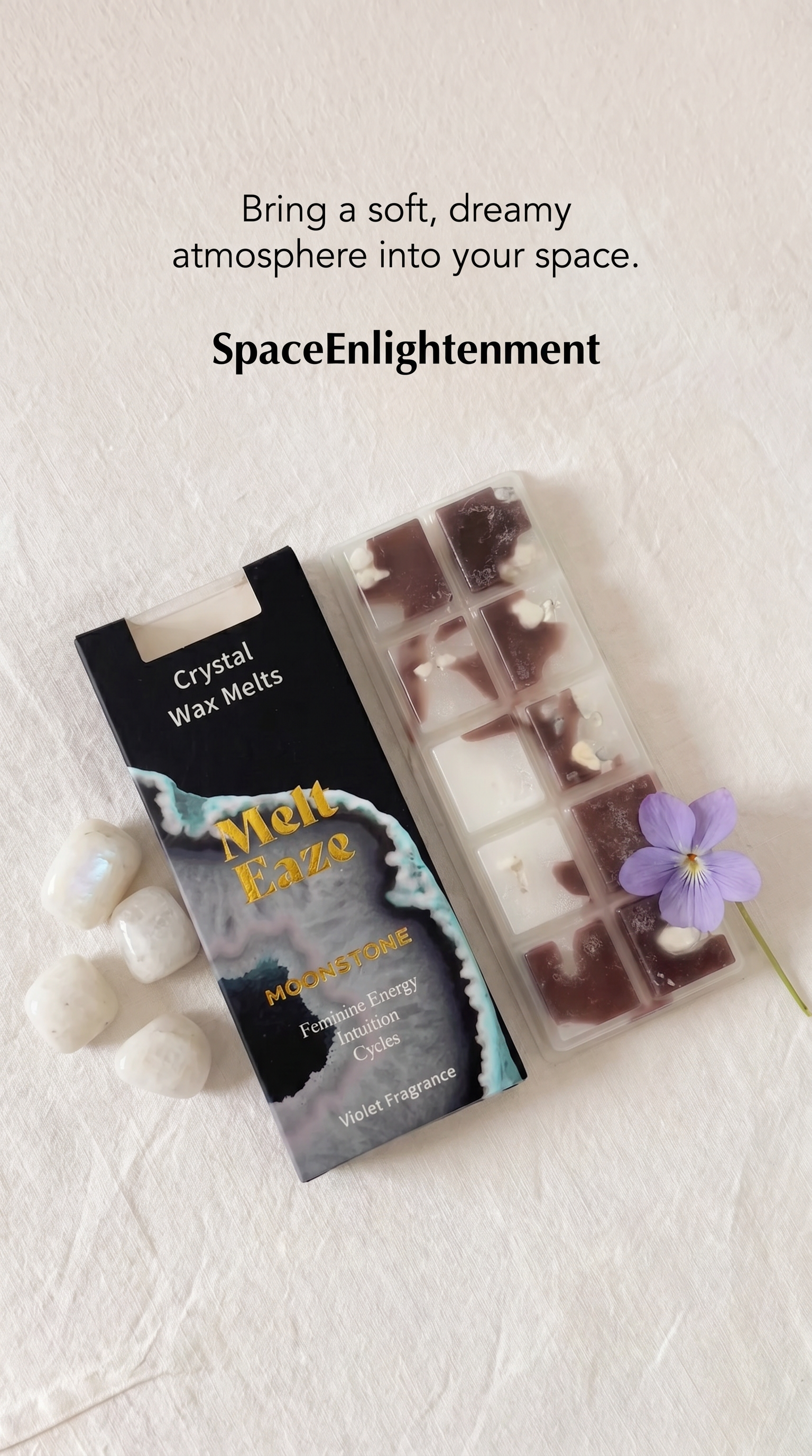 Wax Melts delicate violet fragrance with Moonstone gemstone chips