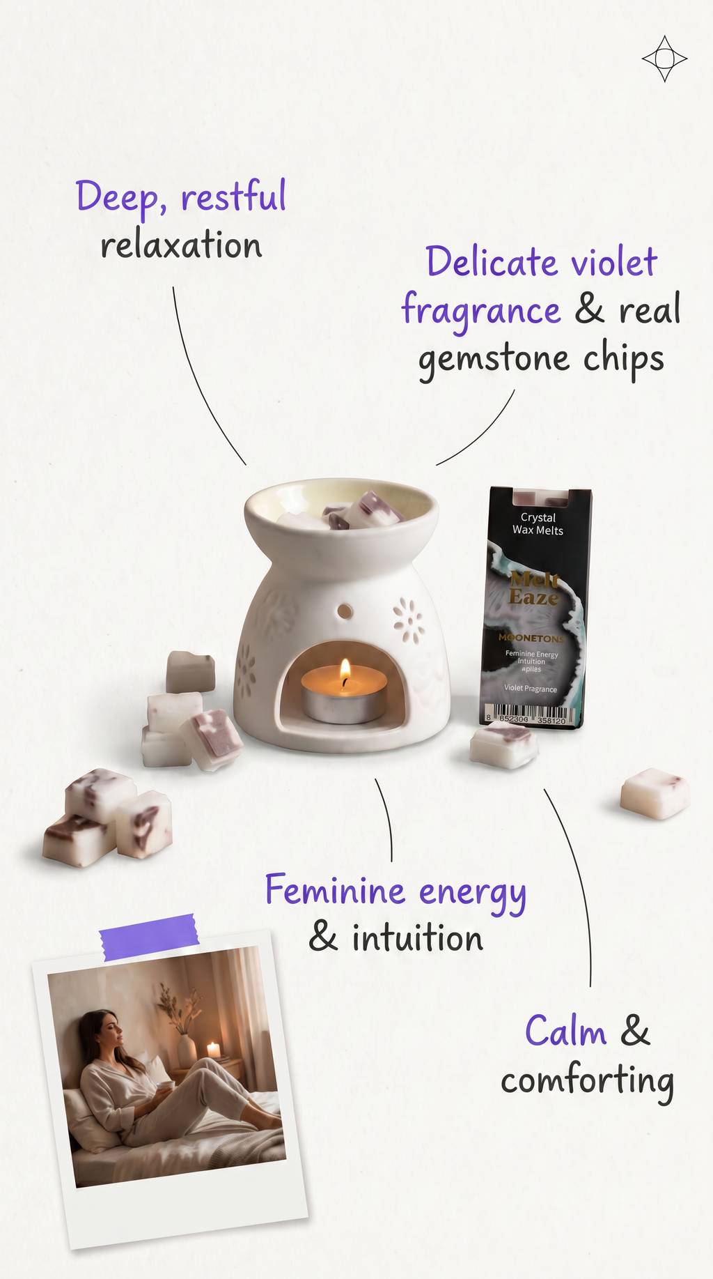 Wax Melts delicate violet fragrance with Moonstone gemstone chips