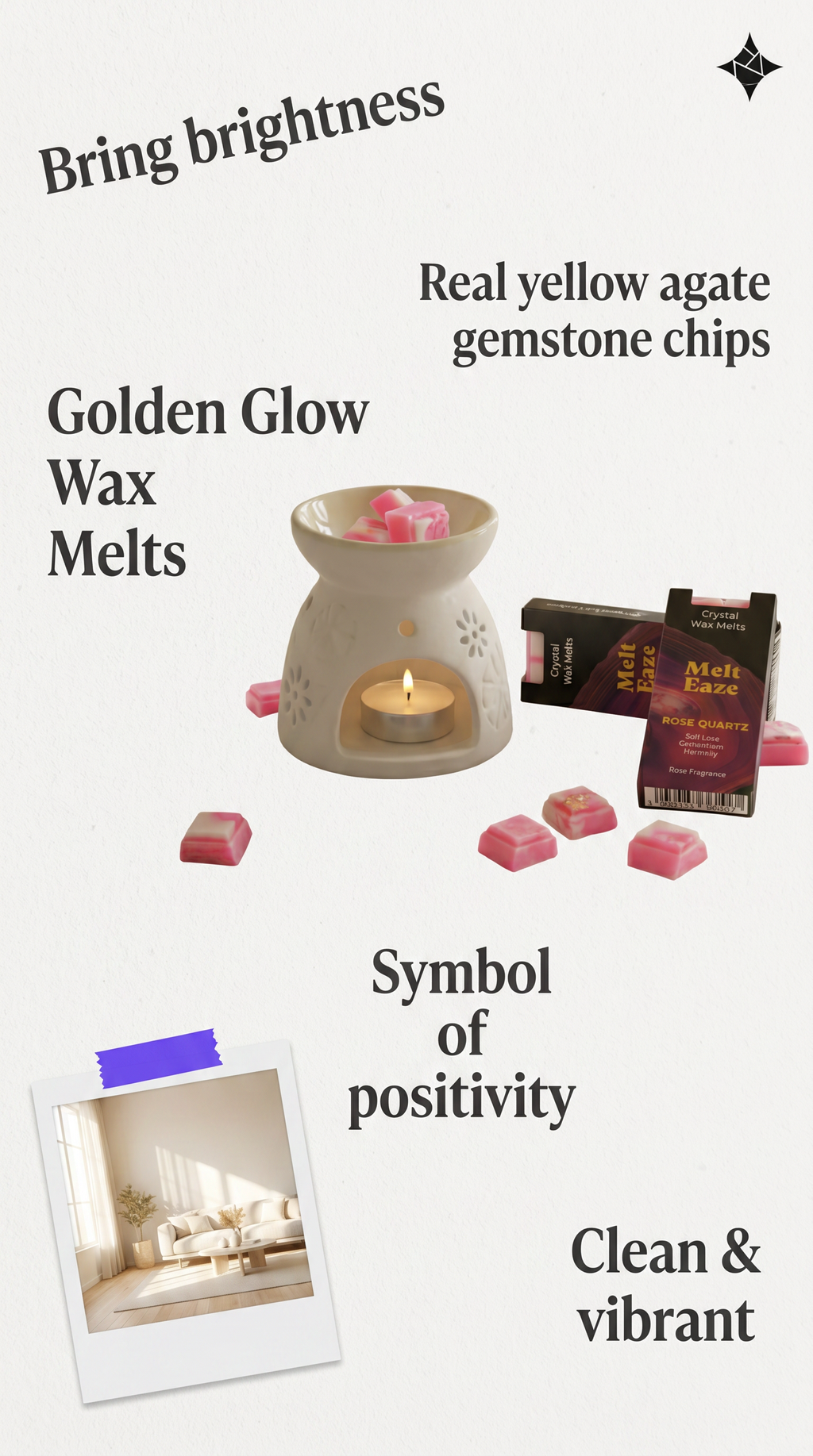 Wax Melts classic rose fragrance with Rose Quartz Love gemstone chips