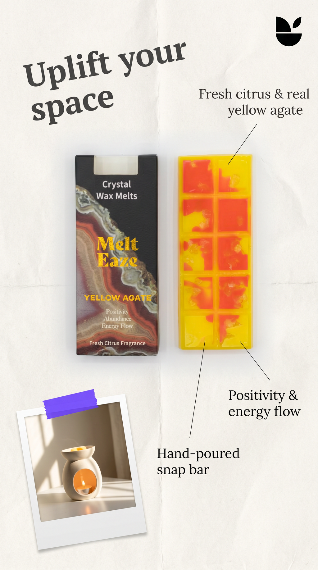 Wax Melts fragrance fresh citrus with yellow Agate gemstone chips