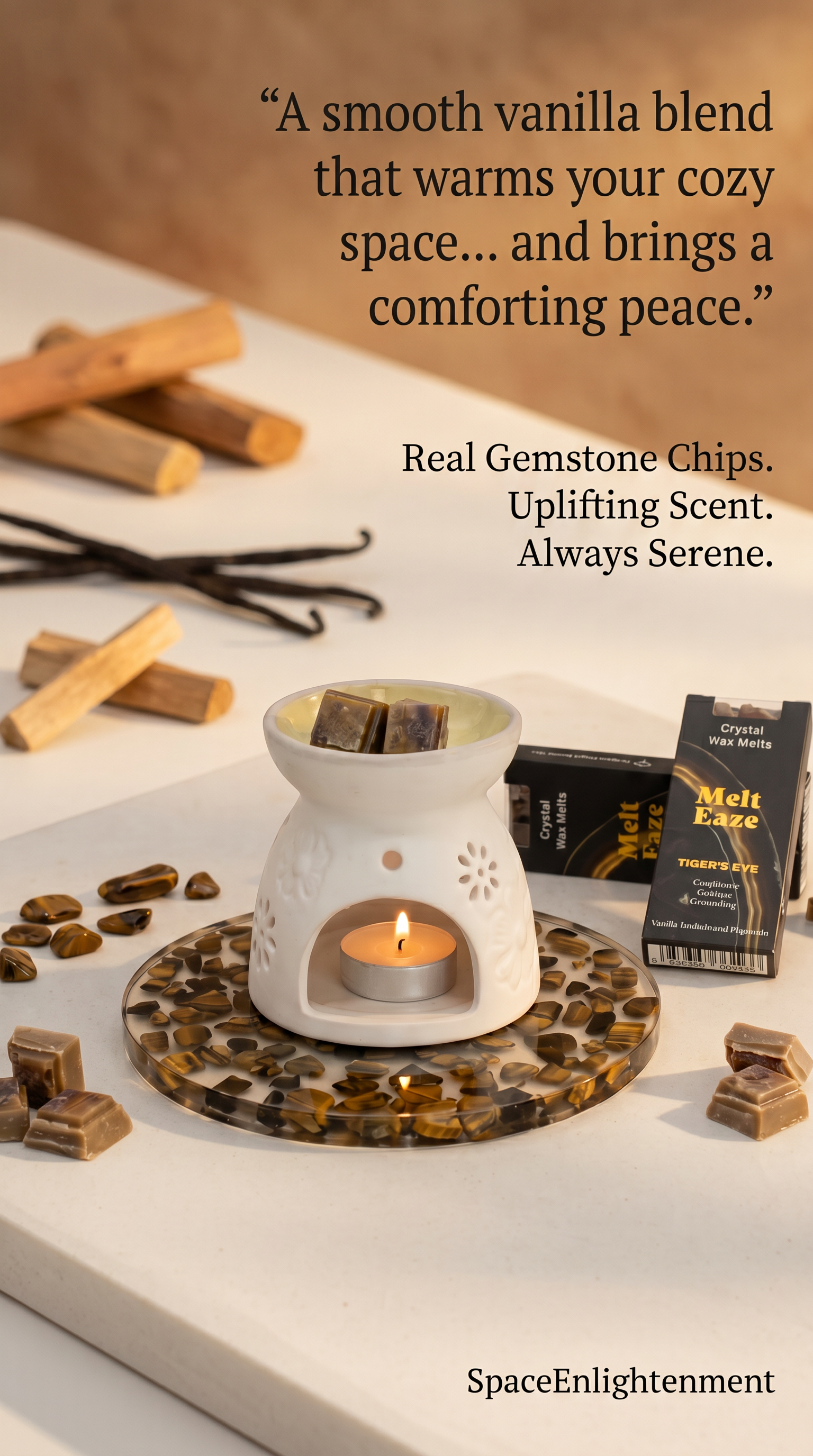 Wax Melts Bar Vanilla Sandalwood fragrance with Tigereye Gemstone Chips