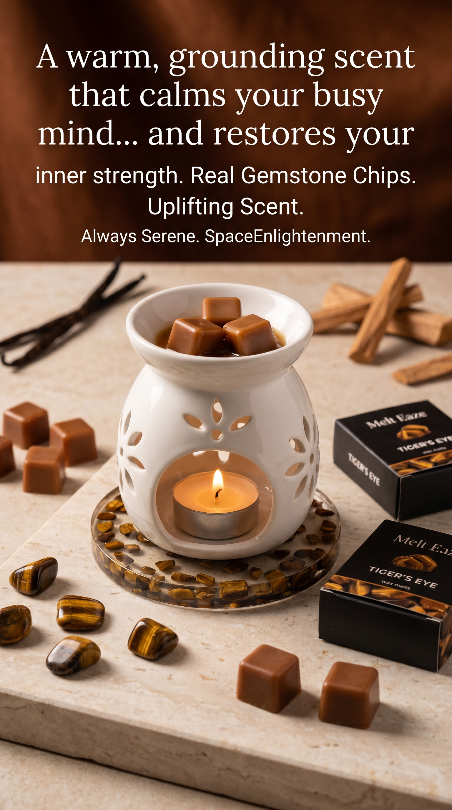 Wax Melts Bar Vanilla Sandalwood fragrance with Tigereye Gemstone Chips