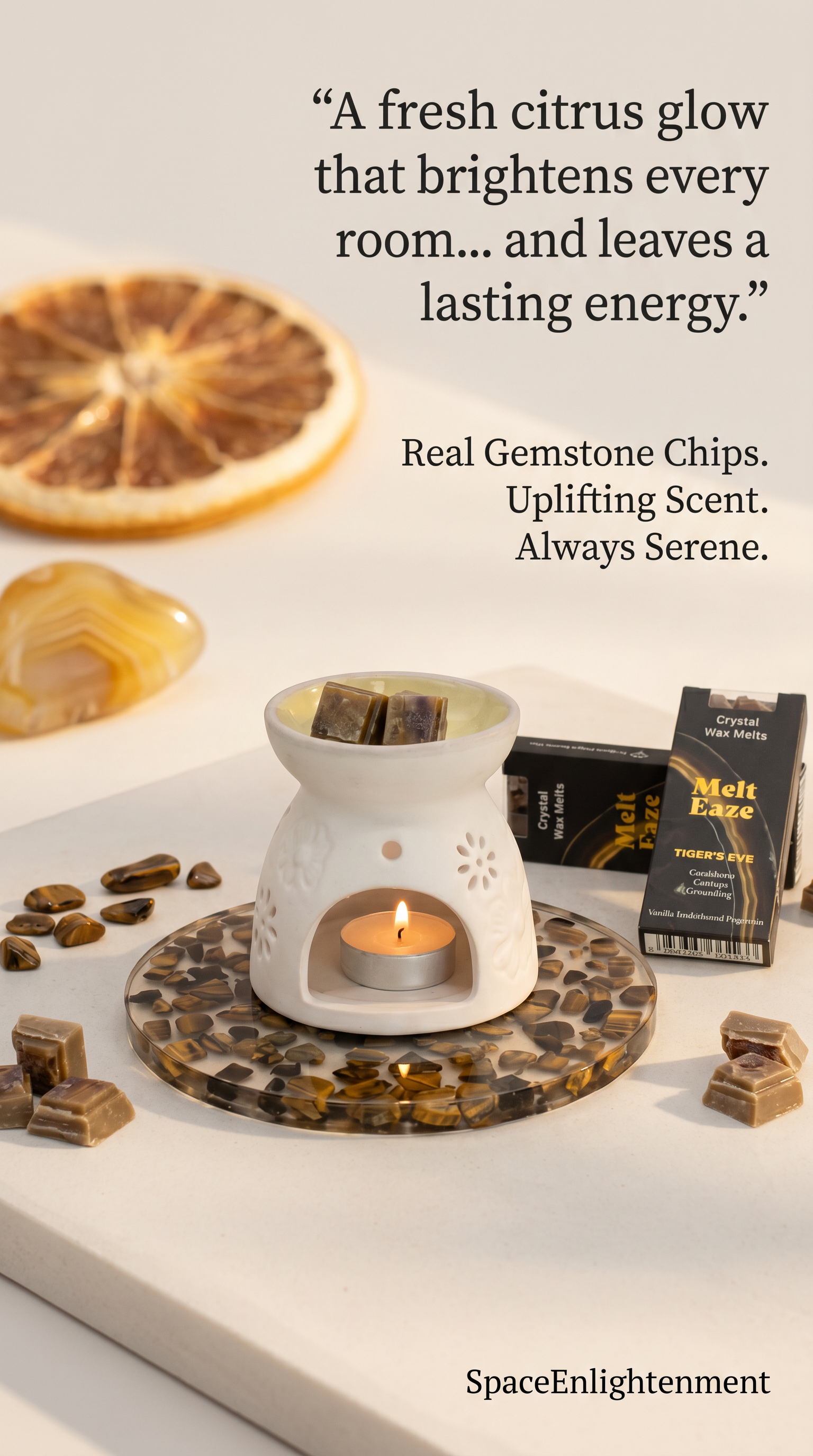 Wax Melts Bar Vanilla Sandalwood fragrance with Tigereye Gemstone Chips
