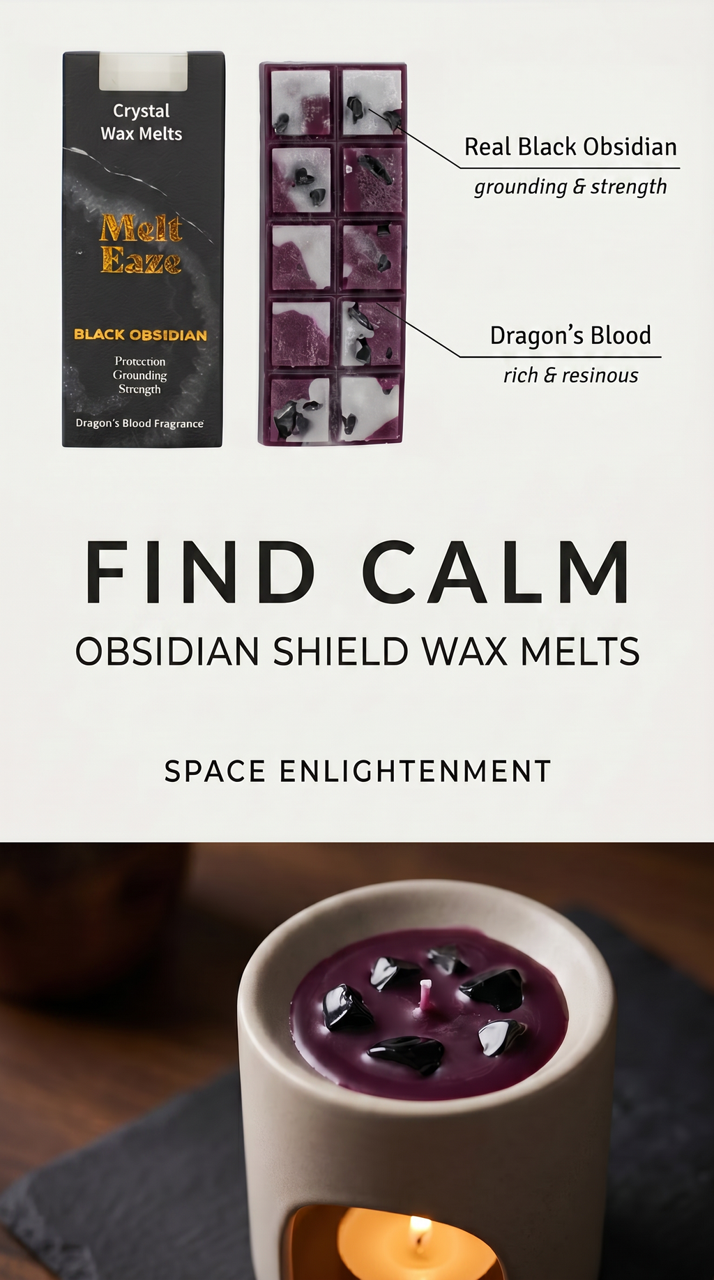 Wax Melts Bar fragrance Dragons Blood With Black Obsidian Gemstone Chips