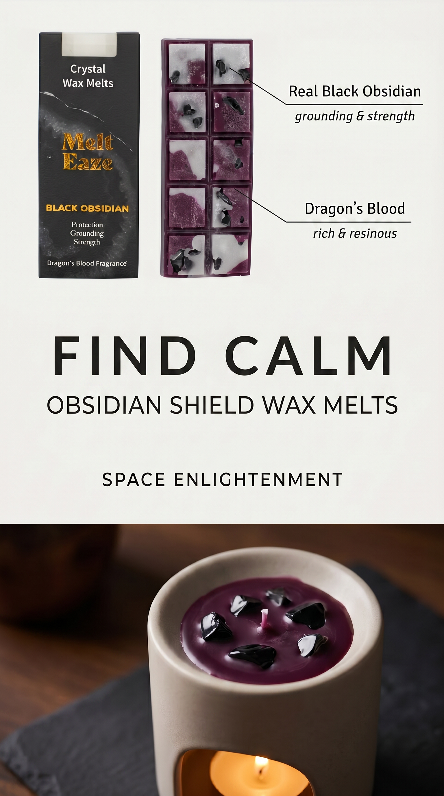 Wax Melts Bar fragrance Dragons Blood With Black Obsidian Gemstone Chips