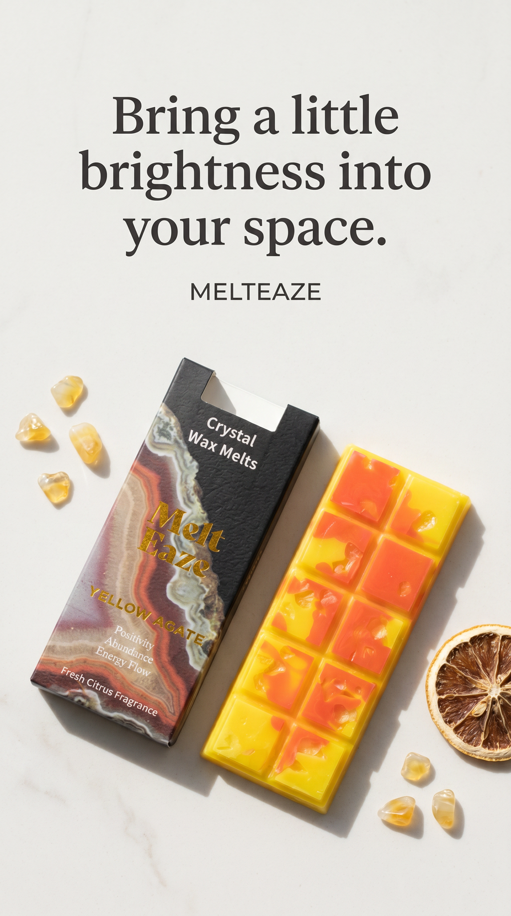 Wax Melts fragrance fresh citrus with yellow Agate gemstone chips