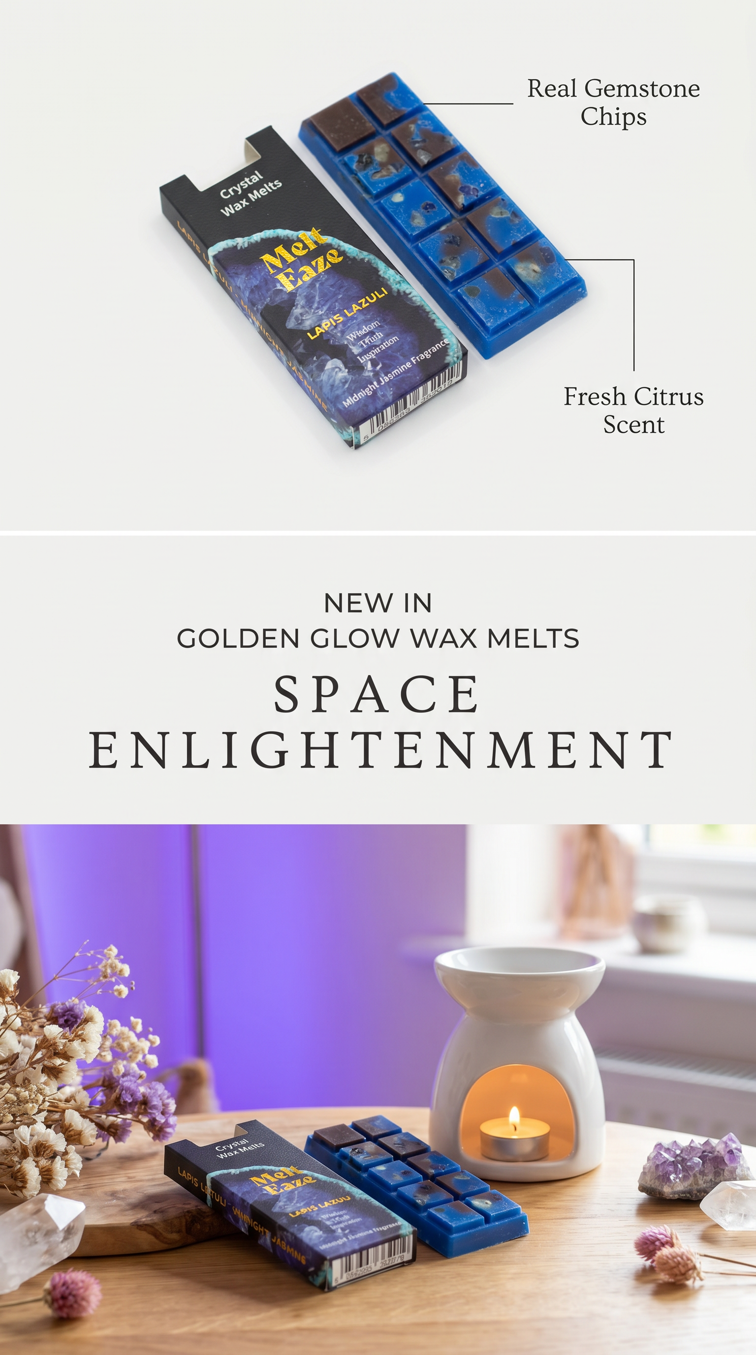 Wax melts bar Jasmine fragrance with Lapis Lazuli gemstone chips