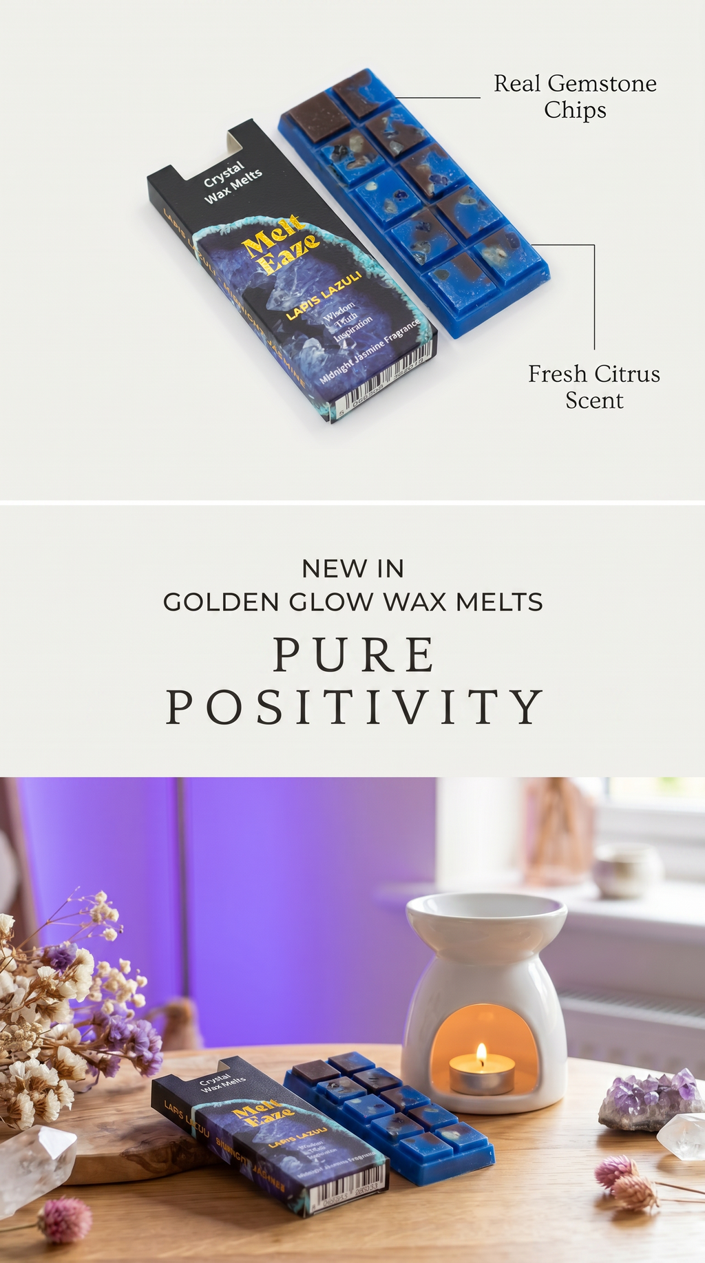 Wax melts bar Jasmine fragrance with Lapis Lazuli gemstone chips