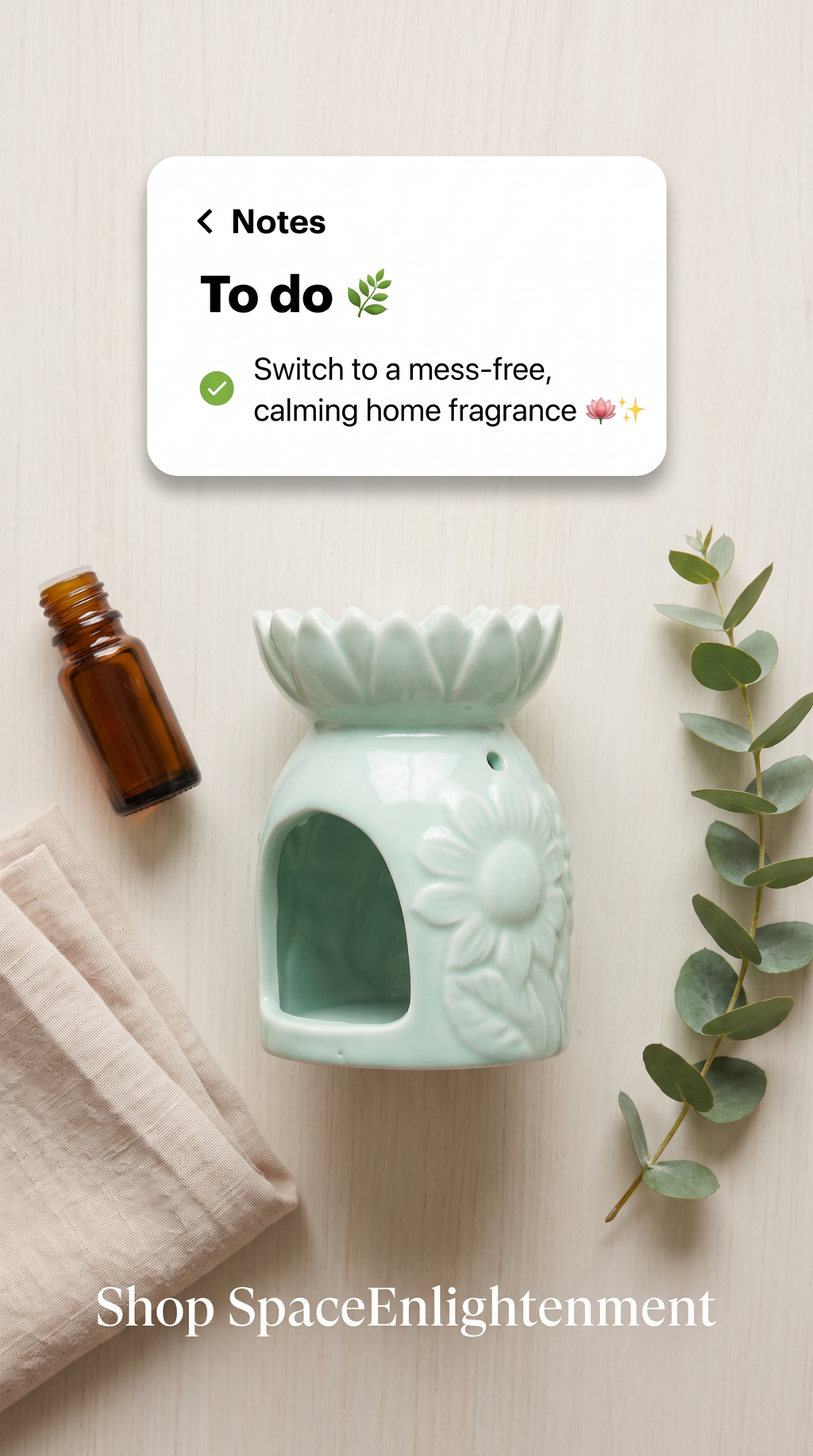 Ceramic Oil Burner Pastel Green Sunflower