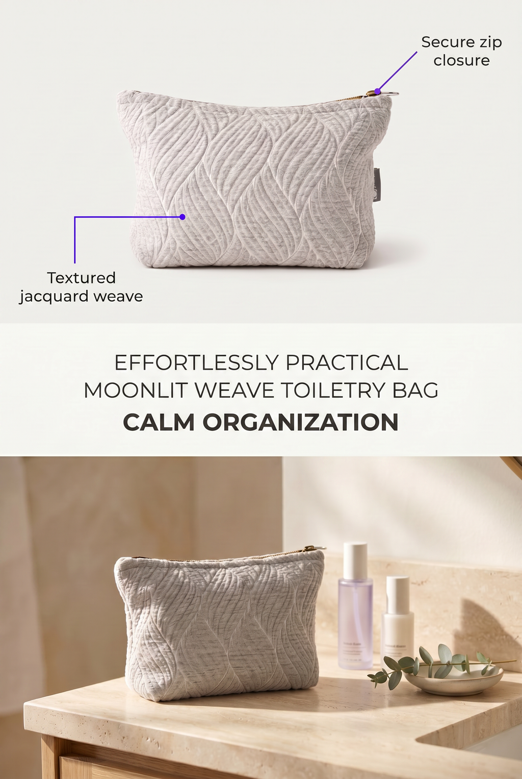 Handmade Cotton Toiletry Bag Moonlit Grey Weave Jacquard
