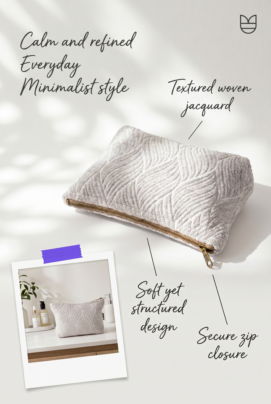 Handmade Cotton Toiletry Bag Moonlit Grey Weave Jacquard
