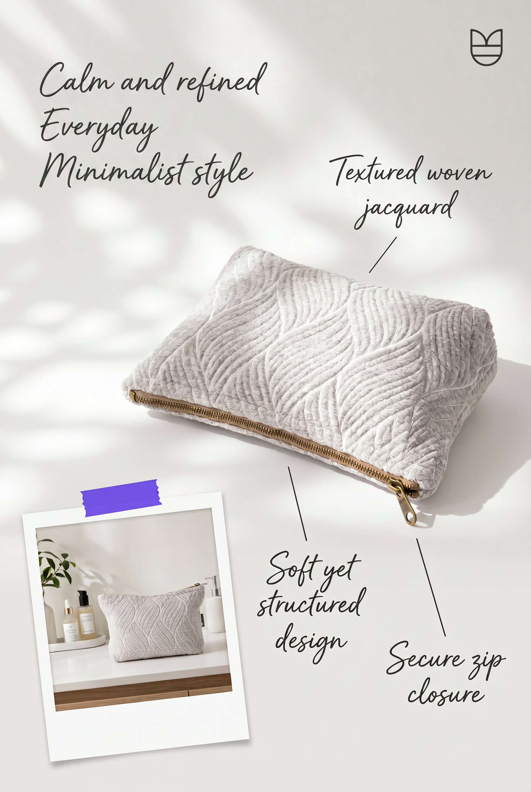 Handmade Cotton Toiletry Bag Moonlit Grey Weave Jacquard