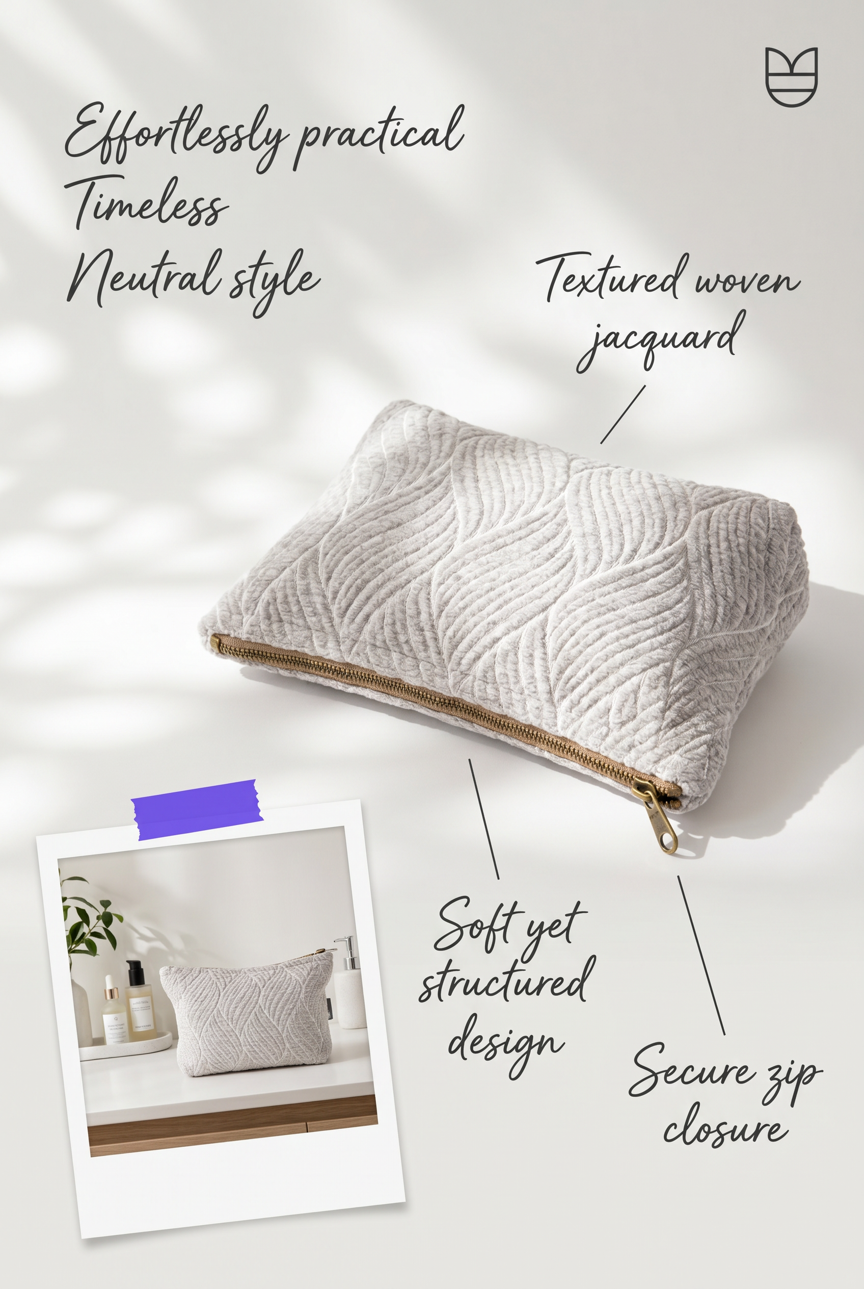 Handmade Cotton Toiletry Bag Moonlit Grey Weave Jacquard
