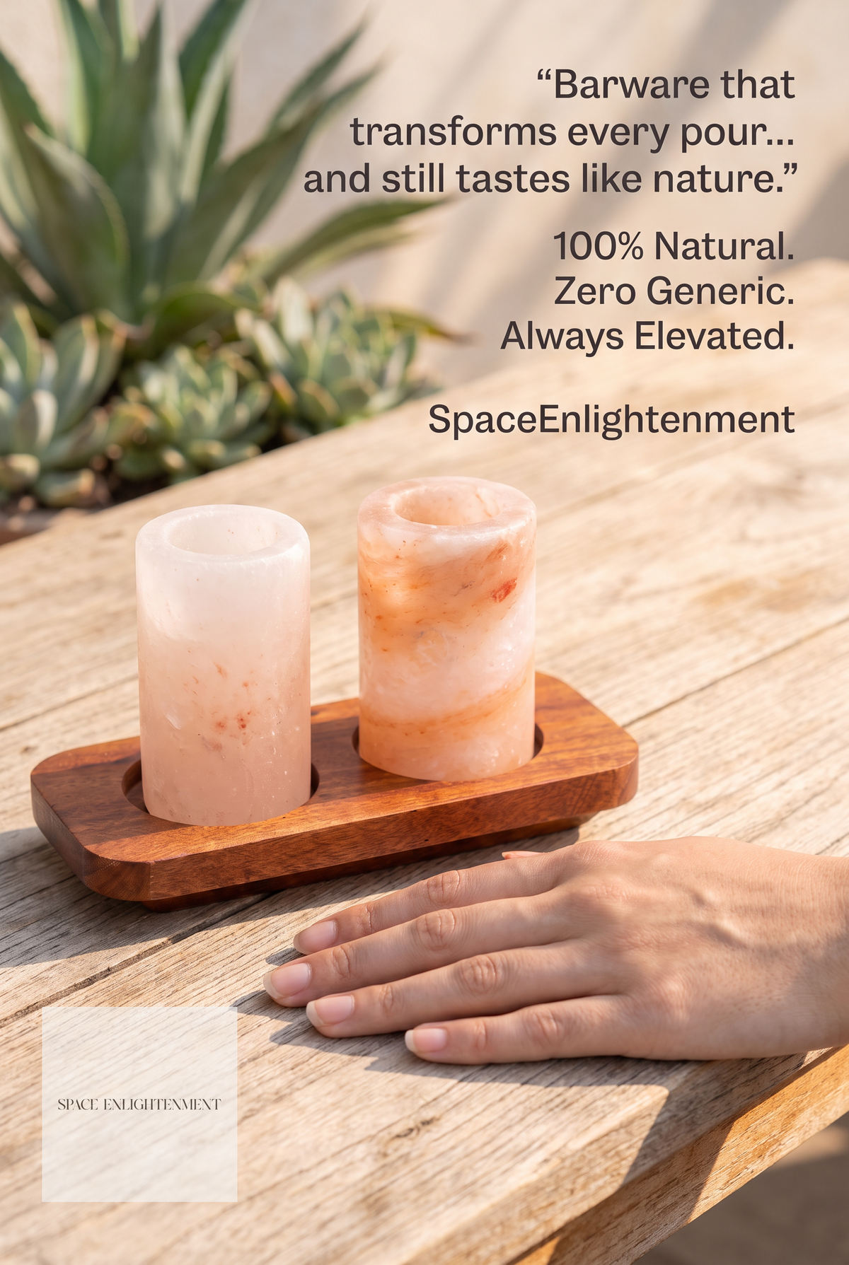 Himalayan Salt Shot Glasses Set of 2 With Wood Serving Stand