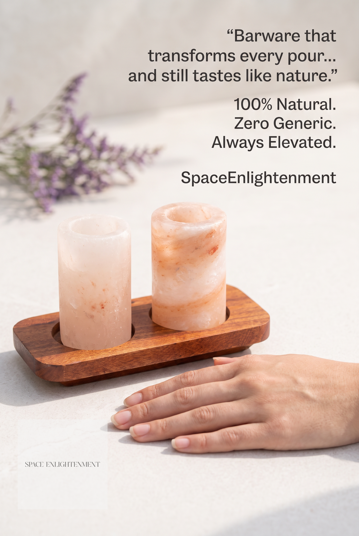 Himalayan Salt Shot Glasses Set of 2 With Wood Serving Stand