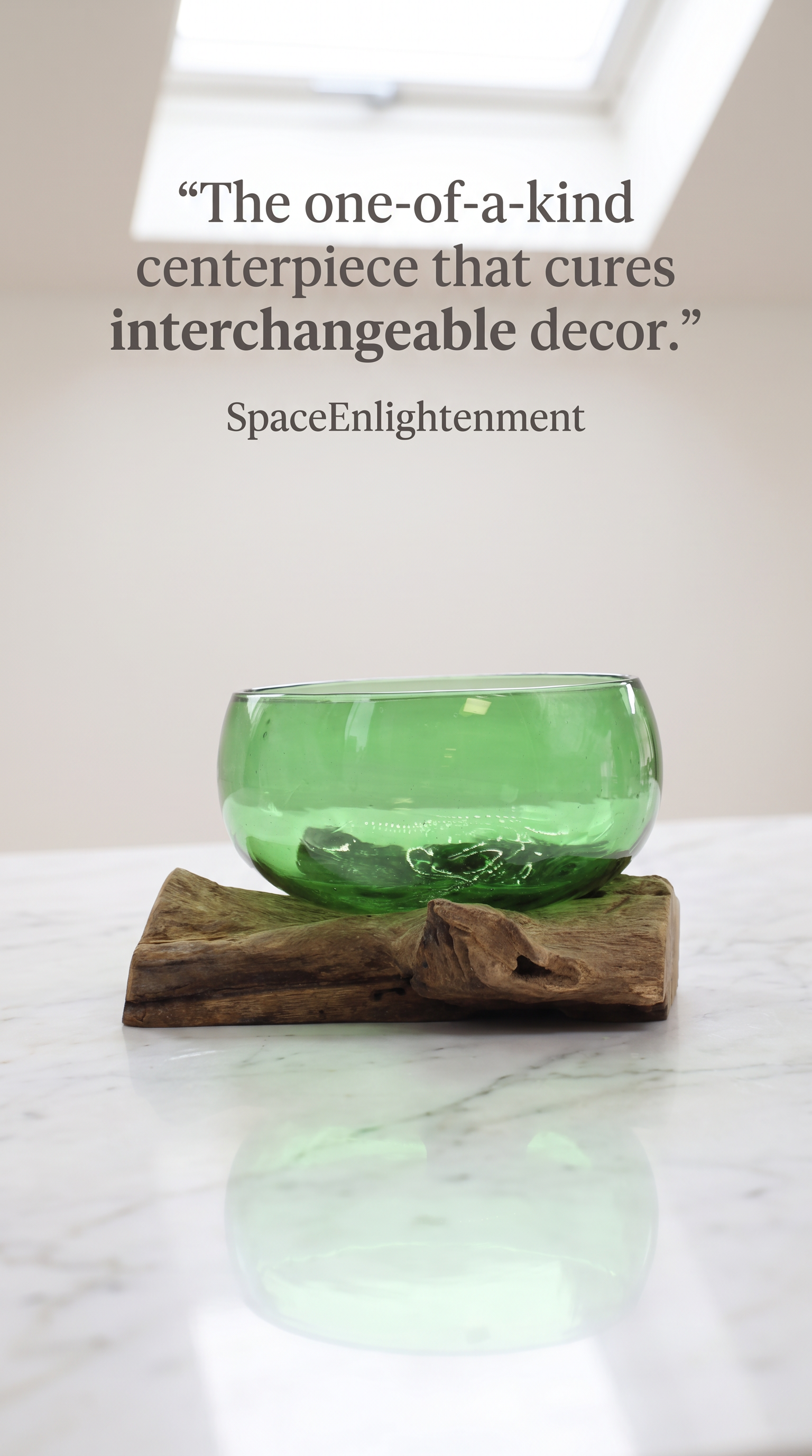 Green Glass Ornamental Bowl Handcrafted from Recycled Glass and Gamal Wood