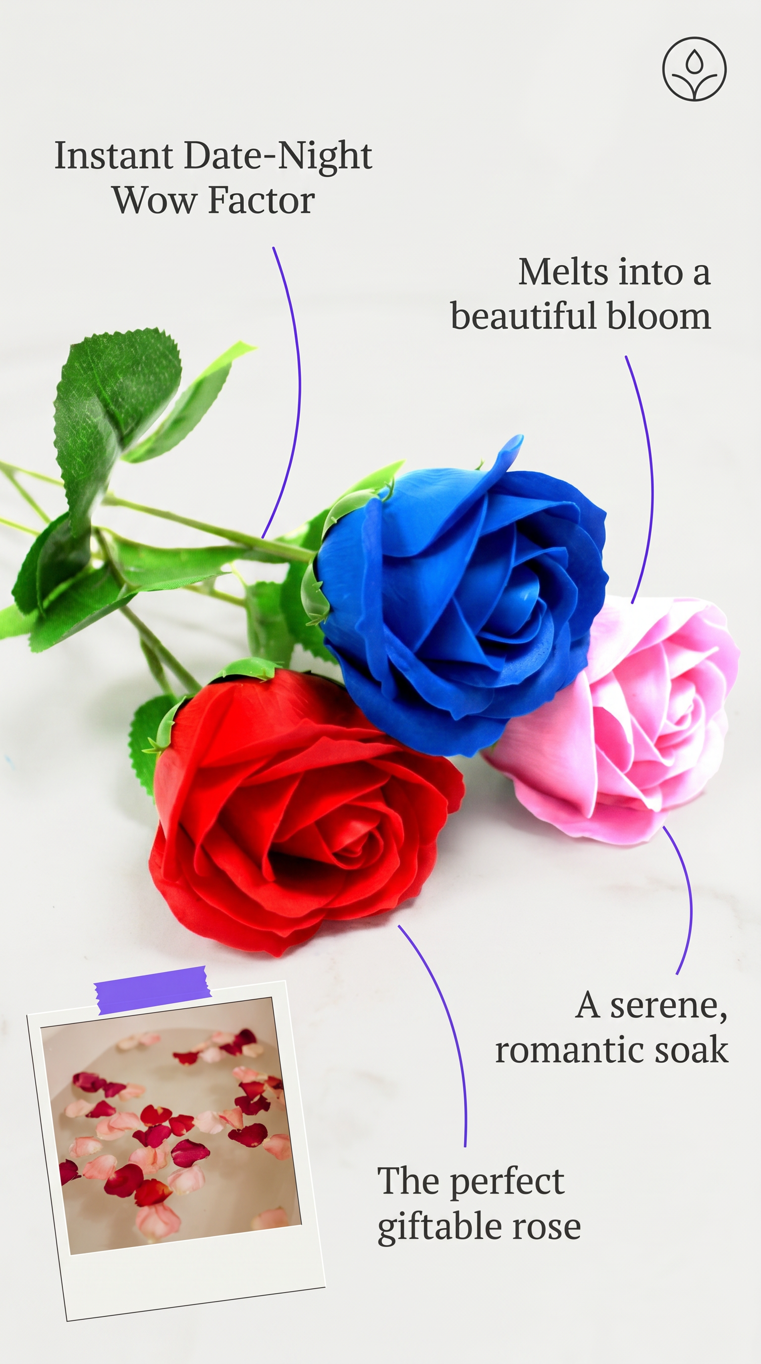 Luxury Bath Soap Flowers Blue Rose Petals.