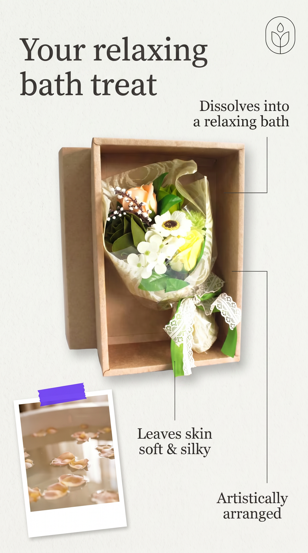 Scented Soap Flower Bouquet, Silky Skin Effect Bath Roses Carnations