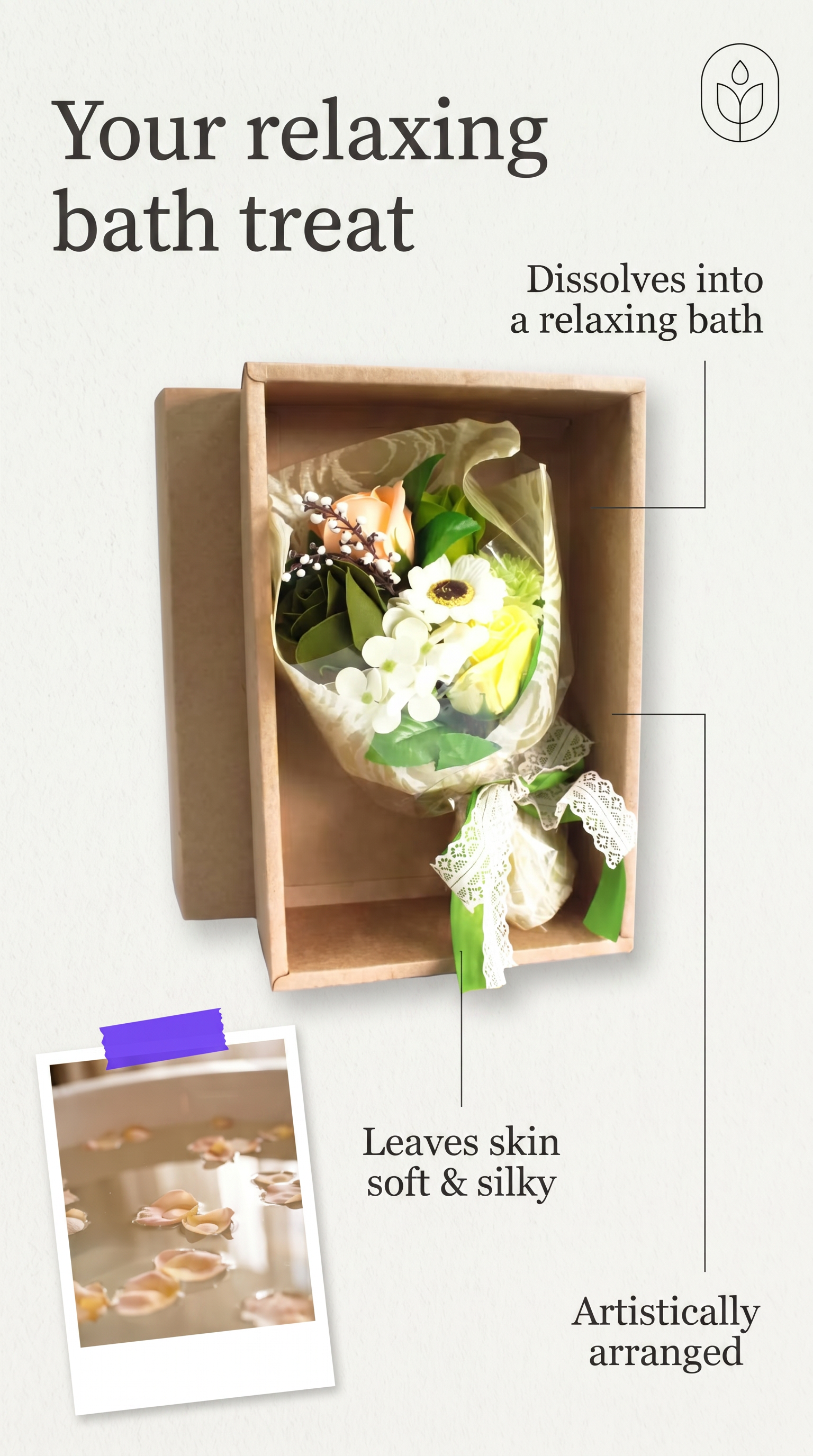 Scented Soap Flower Bouquet, Silky Skin Effect Bath Roses Carnations