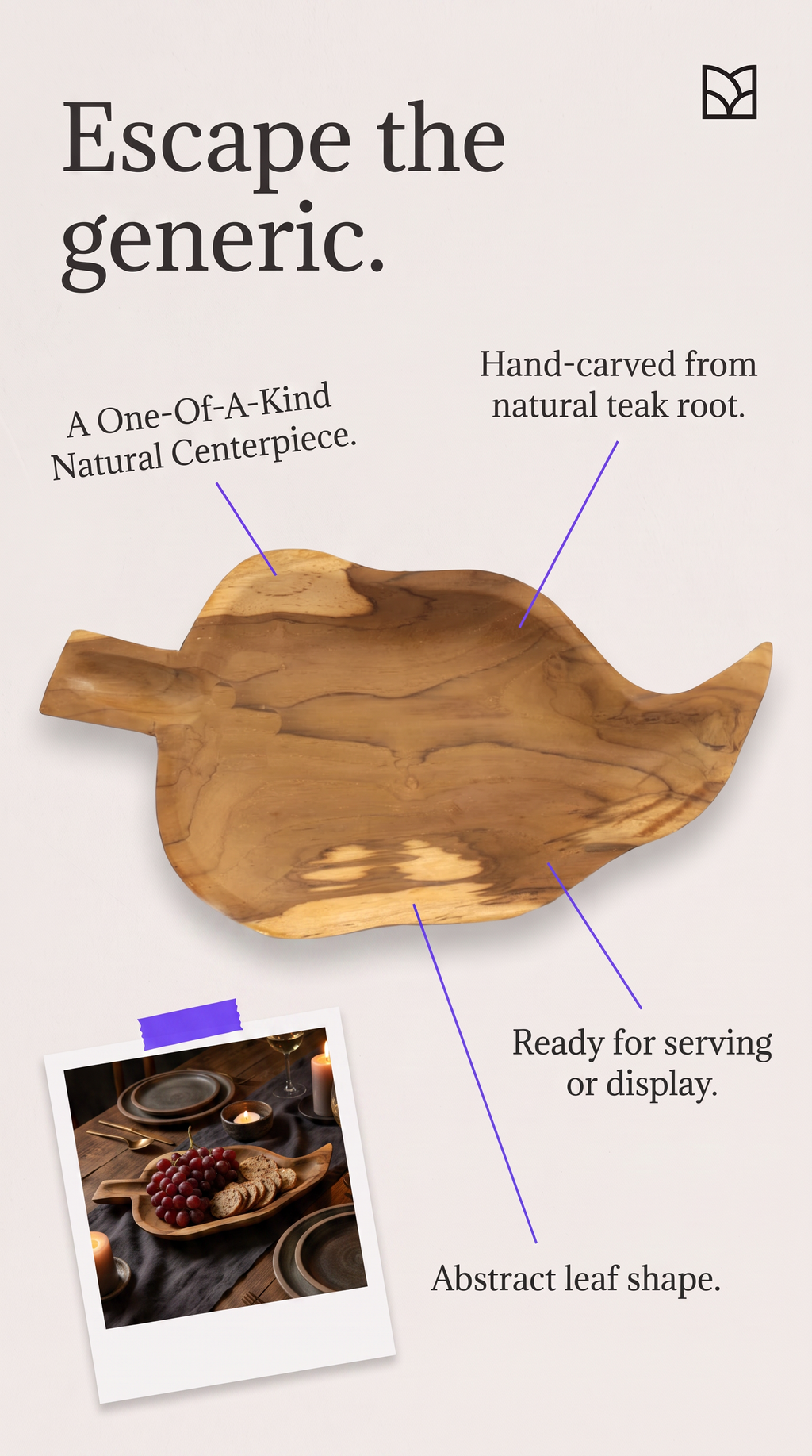 Leaf Shaped Bowl Handcarved Teak Root