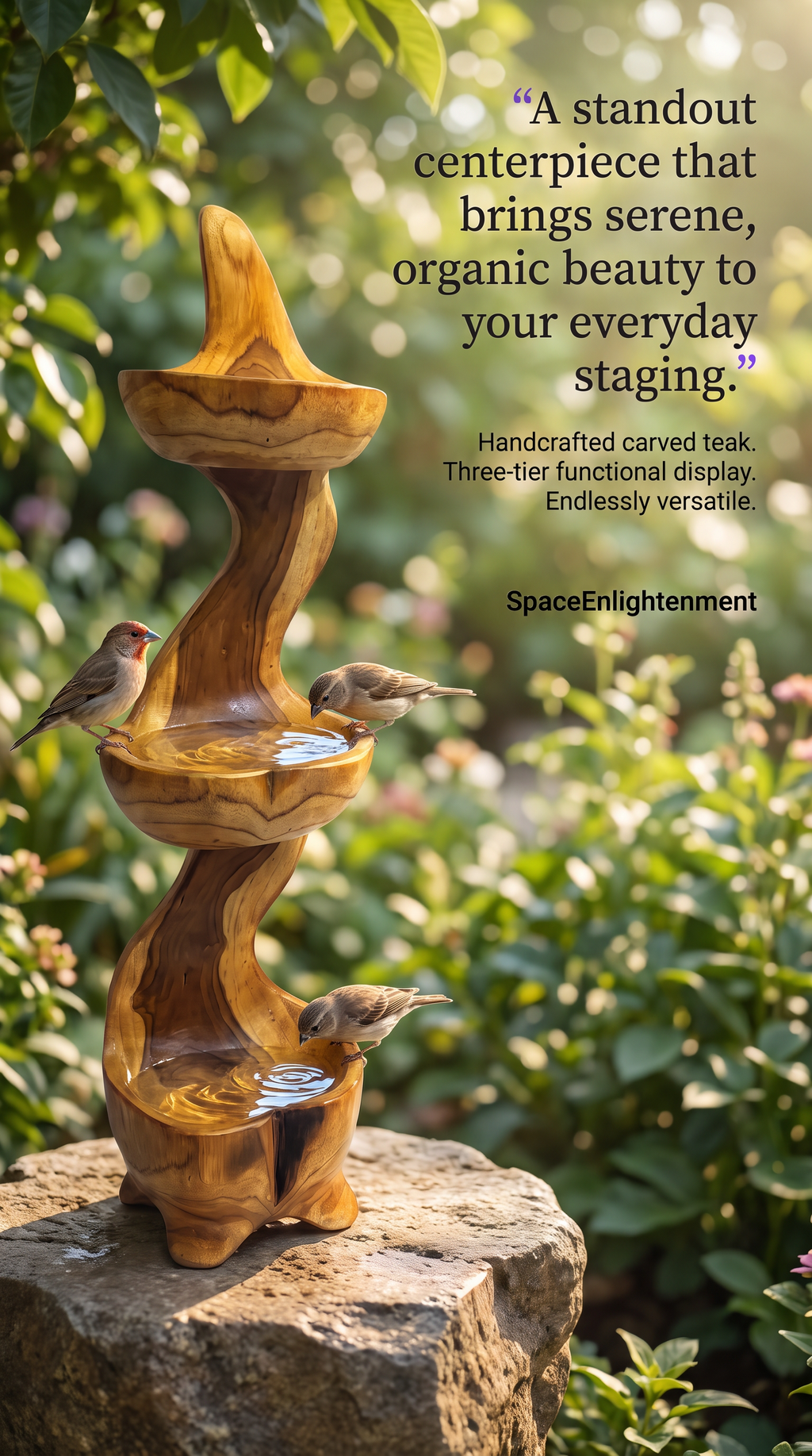 Three Tier Bowl Standing handcarved Teak Wood
