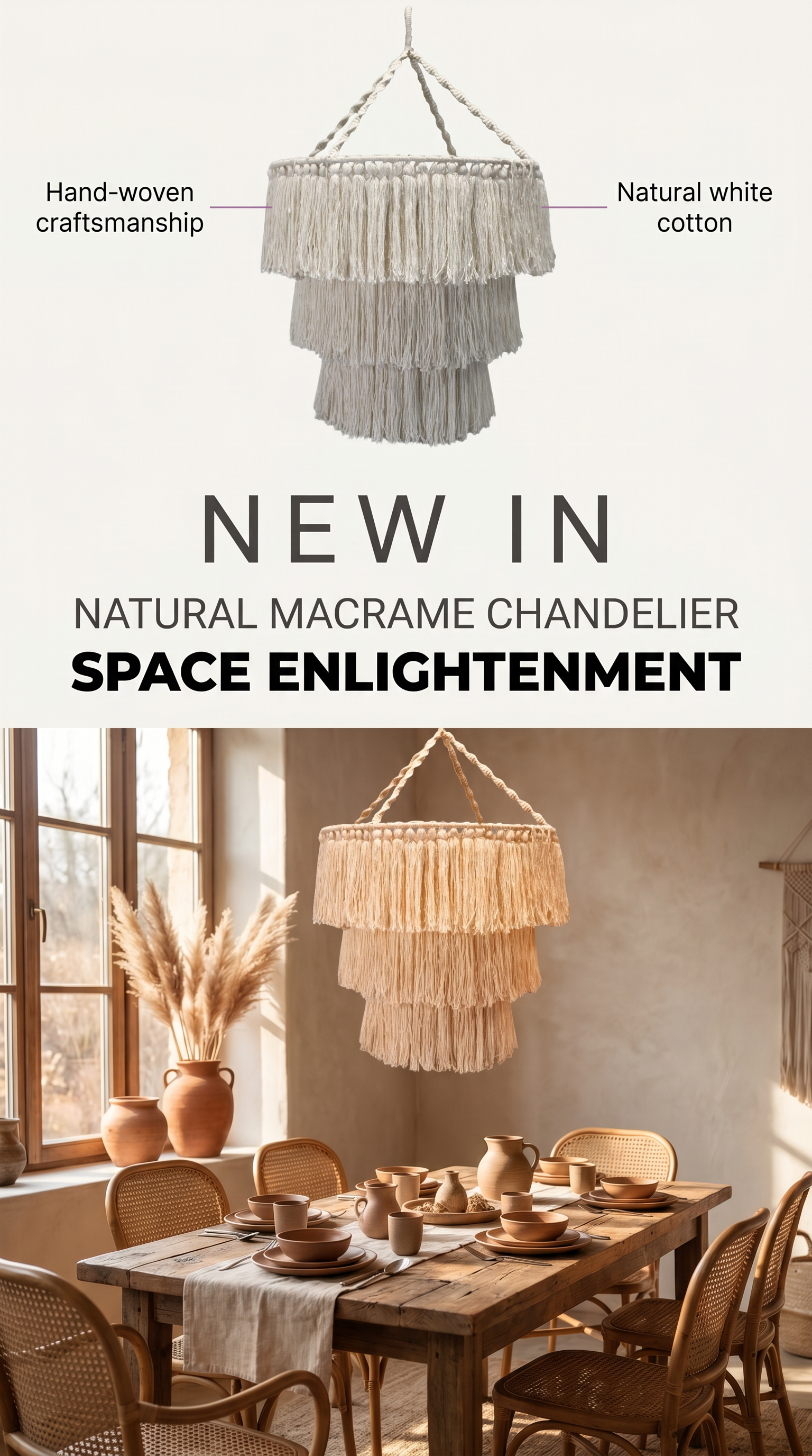 Handmade Macrame Soft Chandelier Natural White