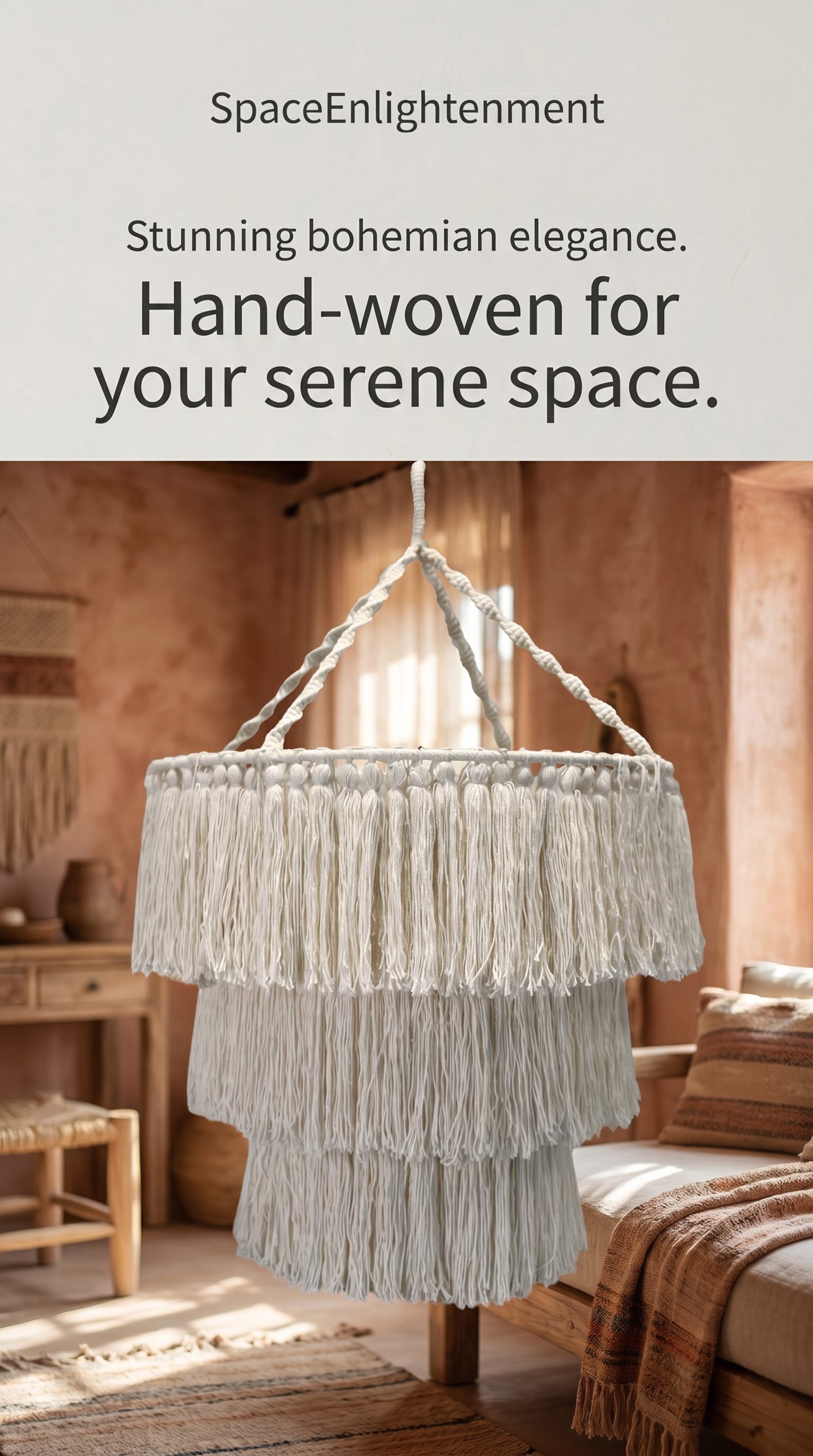 Handmade Macrame Soft Chandelier Natural White