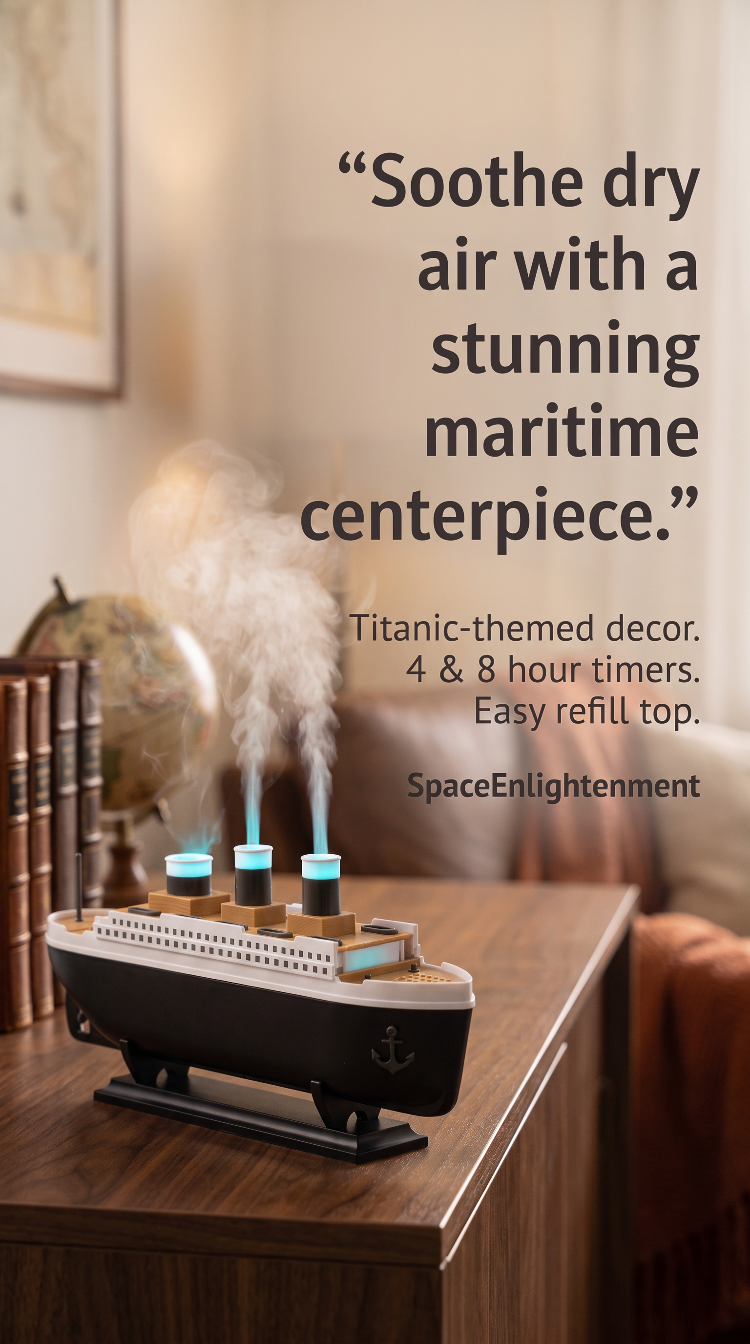 Aroma Diffuser Ship Model Puff Effect Colour-Changing LED Lights