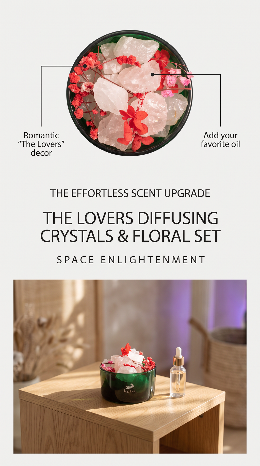 Rose Quartz Diffusing Crystals Dried Floral Set Stylish Aromatherapy Home Decor