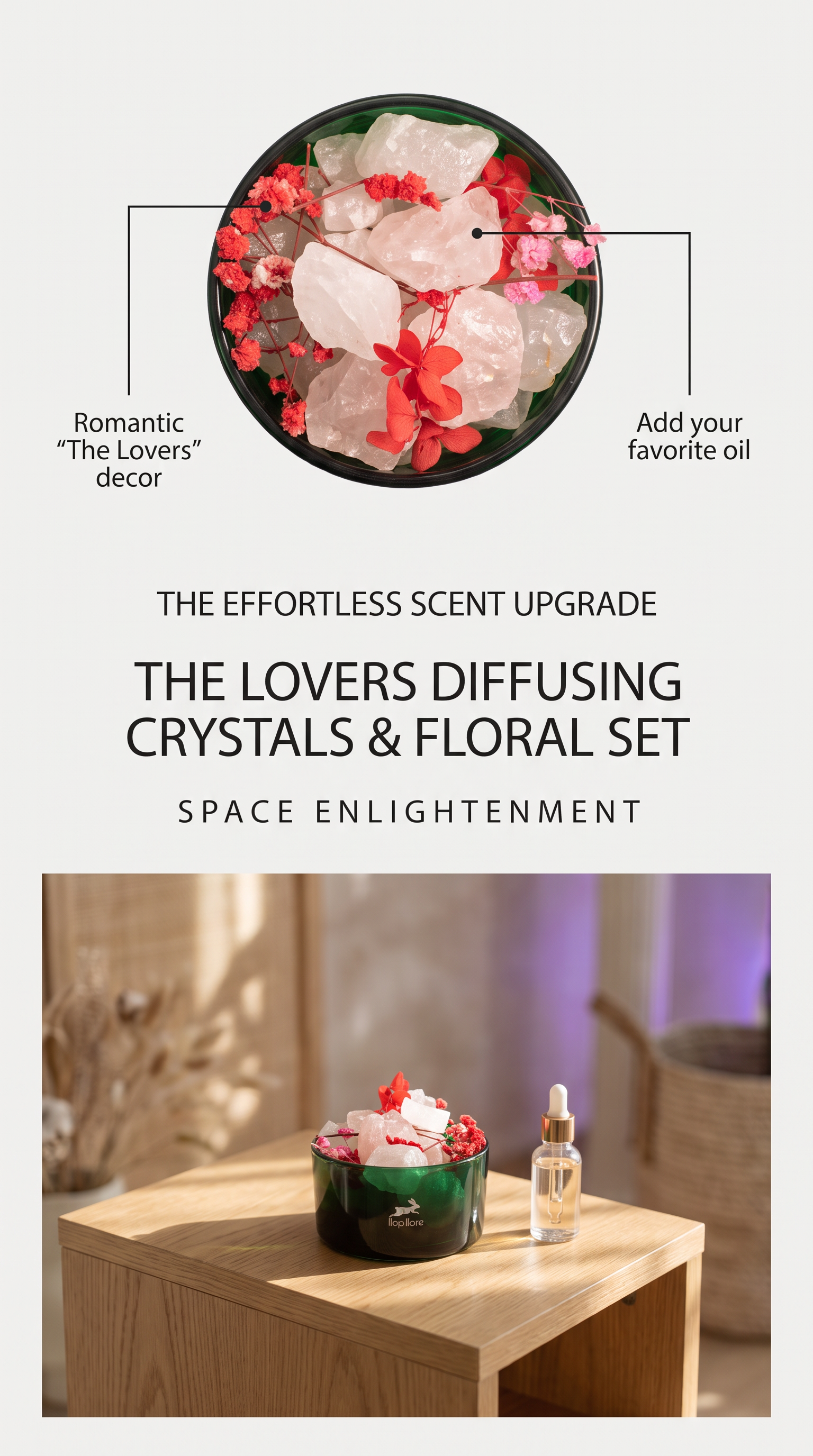 Rose Quartz Diffusing Crystals Dried Floral Set Stylish Aromatherapy Home Decor