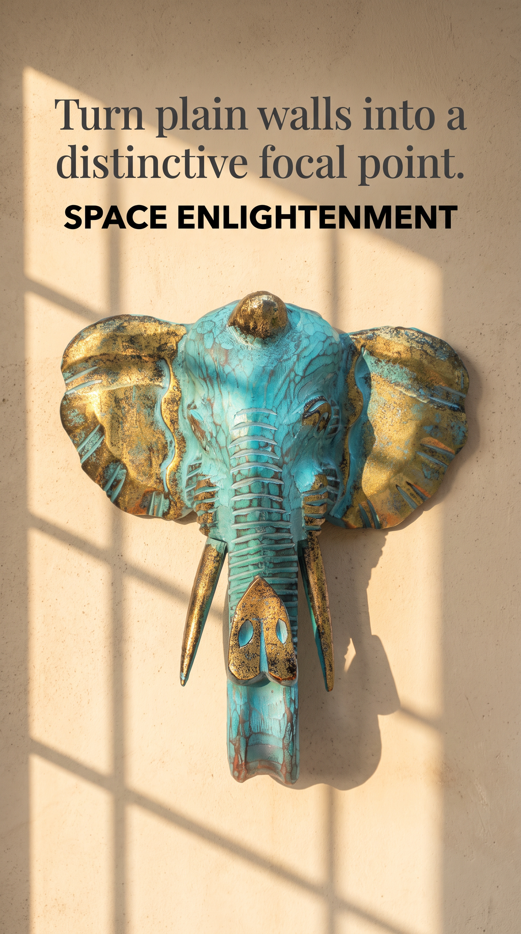 Majestic Elephant Head Gold & Turquoise Large Decorative Unique Wall Hanging
