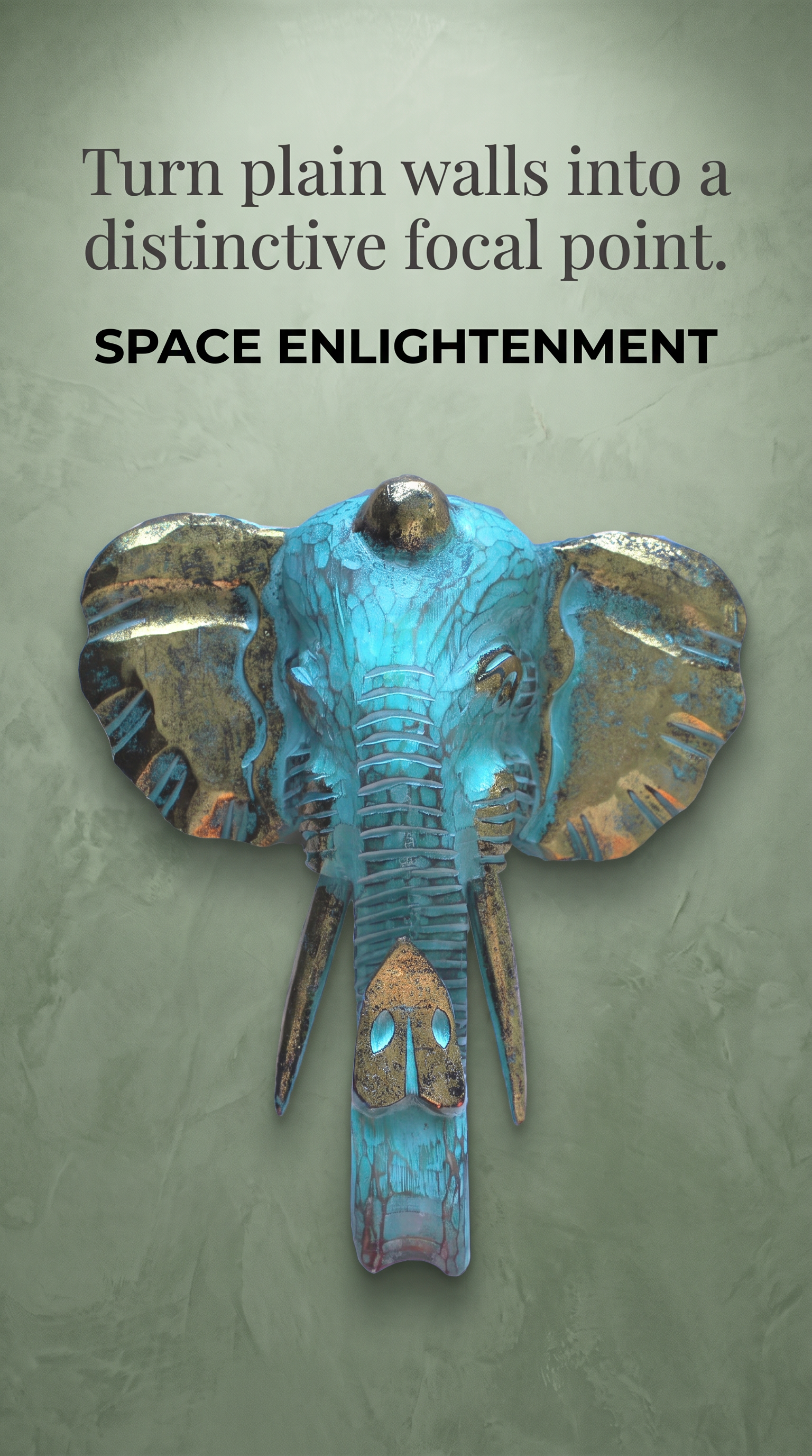 Majestic Elephant Head Gold & Turquoise Large Decorative Unique Wall Hanging