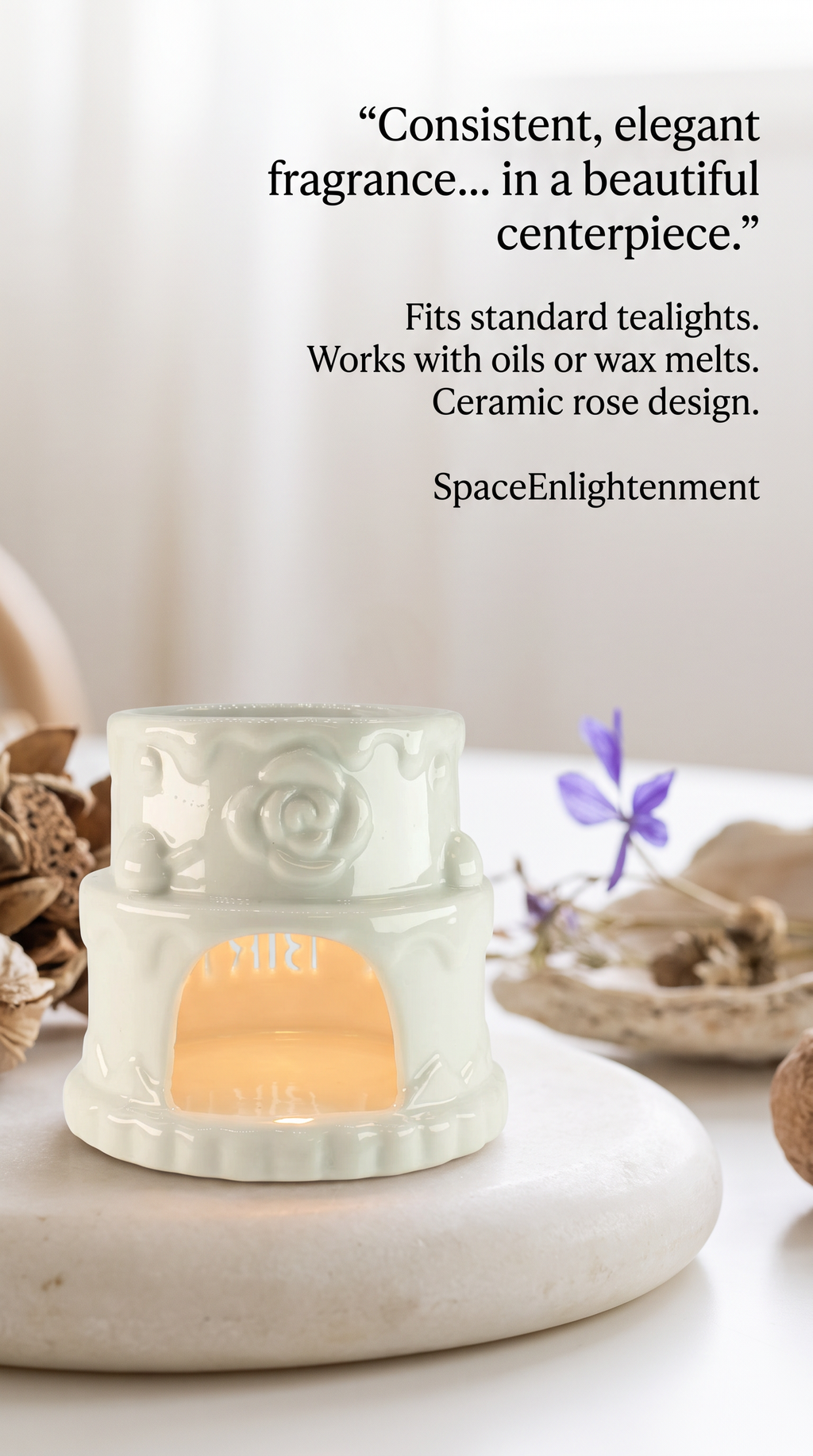 Ceramic Oil Burner Happy Birthday White