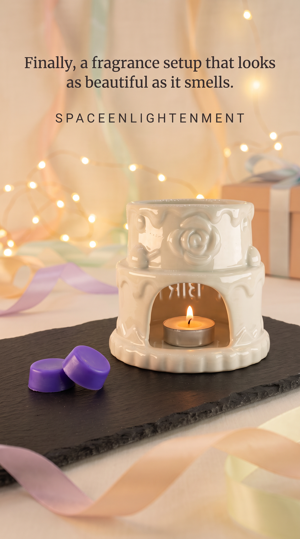 Ceramic Oil Burner Happy Birthday White
