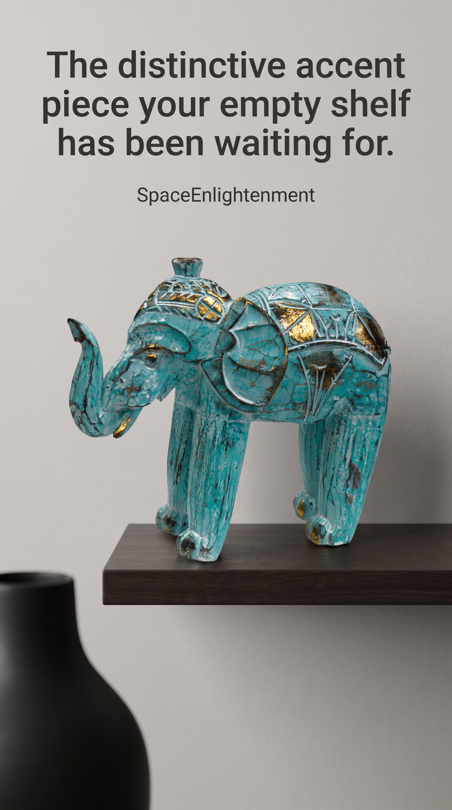 Wood Carved Elephant Turquoise Gold