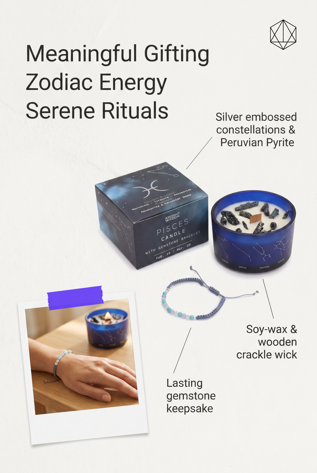 Libra Zodiac Crystal Candle with Green Aventurine, Opal, and Rose quartz Bracelet Giftset