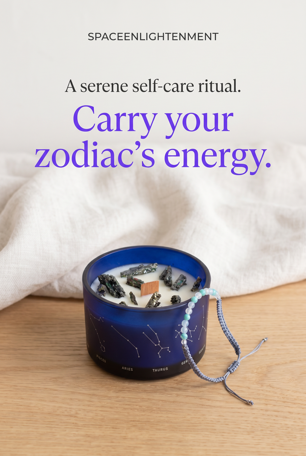 Libra Zodiac Crystal Candle with Green Aventurine, Opal, and Rose quartz Bracelet Giftset
