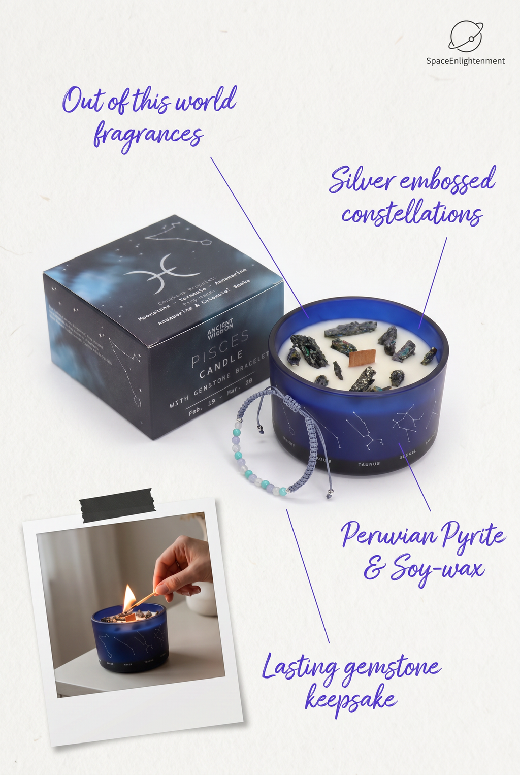 Libra Zodiac Crystal Candle with Green Aventurine, Opal, and Rose quartz Bracelet Giftset