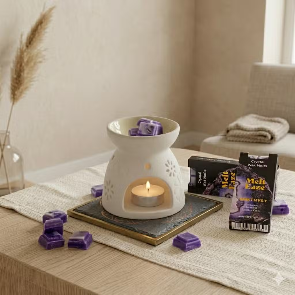 Wax Melts Lavender fragranced simmering granules Amethyst gemstone chips